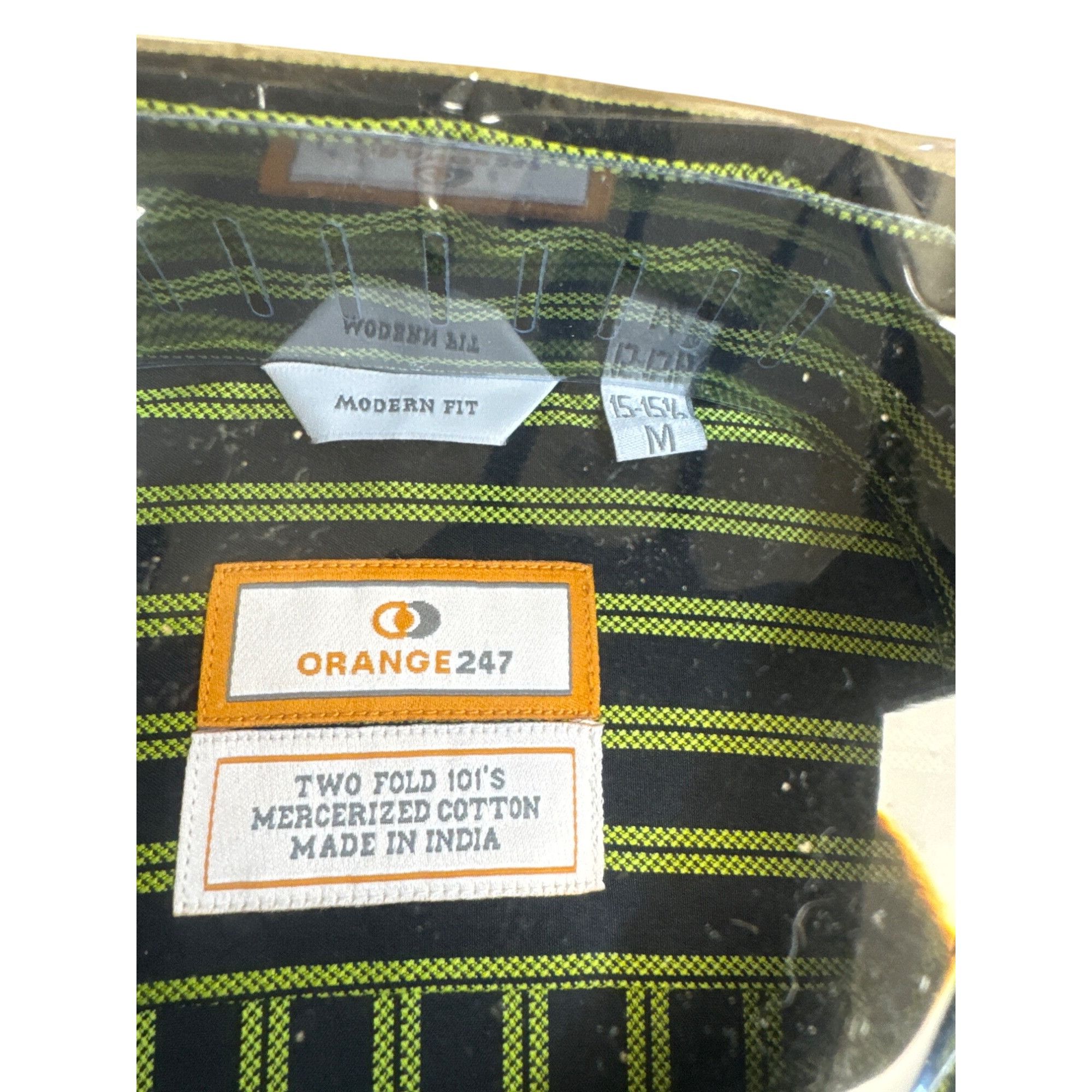 Designer Orange247 Mens Black & Green Pinstriped Long Sleeve Button D Size US M / EU 48-50 / 2 - 4 Thumbnail