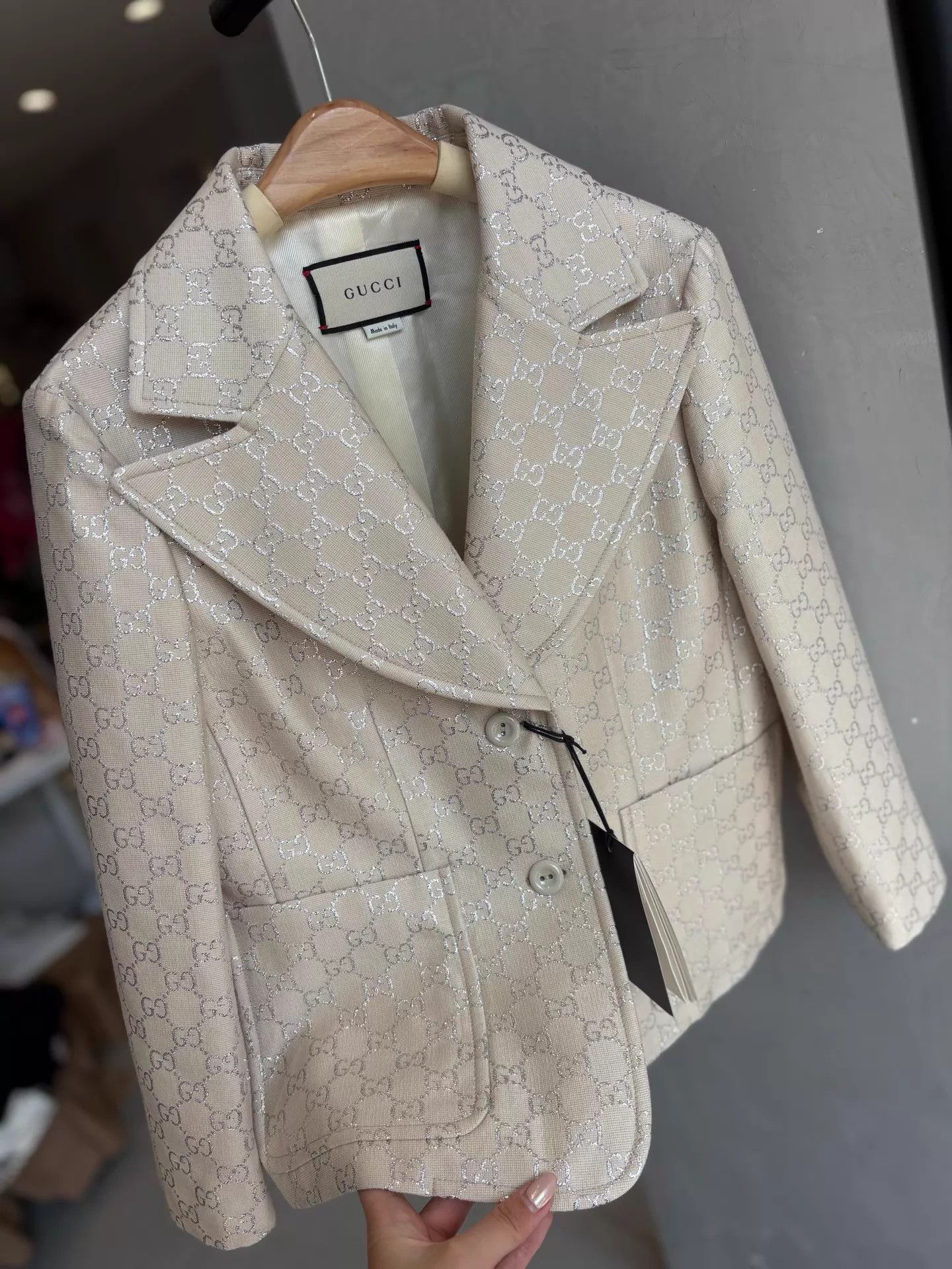 Gucci Gucci Silver/White Full GG Logo Blazer Size S / US 4 / IT 40 - 2 Thumbnail