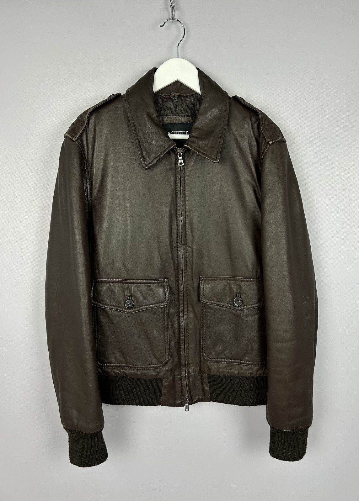Hackett Hackett Leather Brown Bomber Jacket Size M Size US M / EU 48-50 / 2 - 2 Thumbnail
