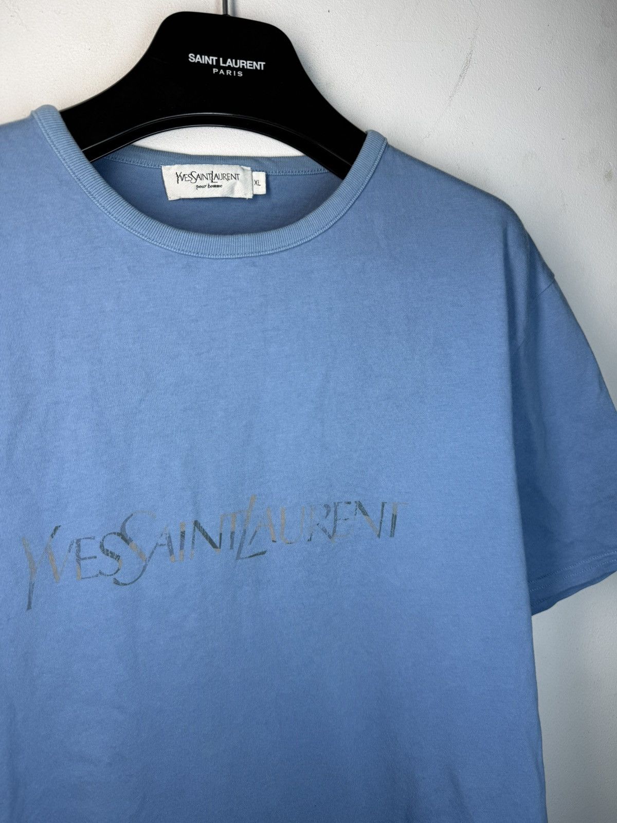 Yves Saint Laurent Blue YSL T-shirt Big Logo YSL Shirt Size US L / EU 52-54 / 3 - 1 Thumbnail
