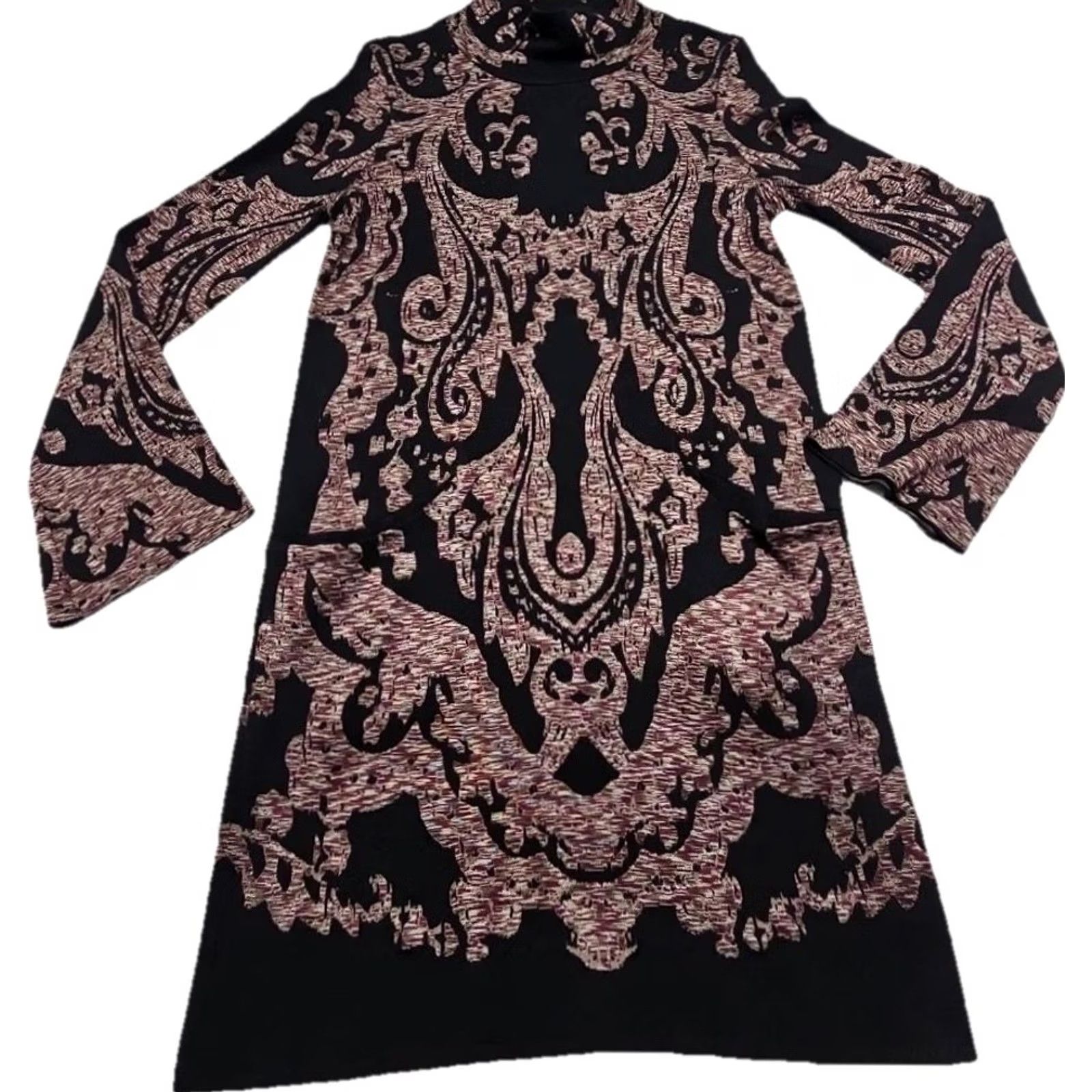 Free People Free People Mini Dress Small Petite Black Pink Paisley Boho Bell Sleeve Mock Neck Pullover Knit Lightweight Womens Short 34” Size S / US 4 / IT 40 - 3 Thumbnail