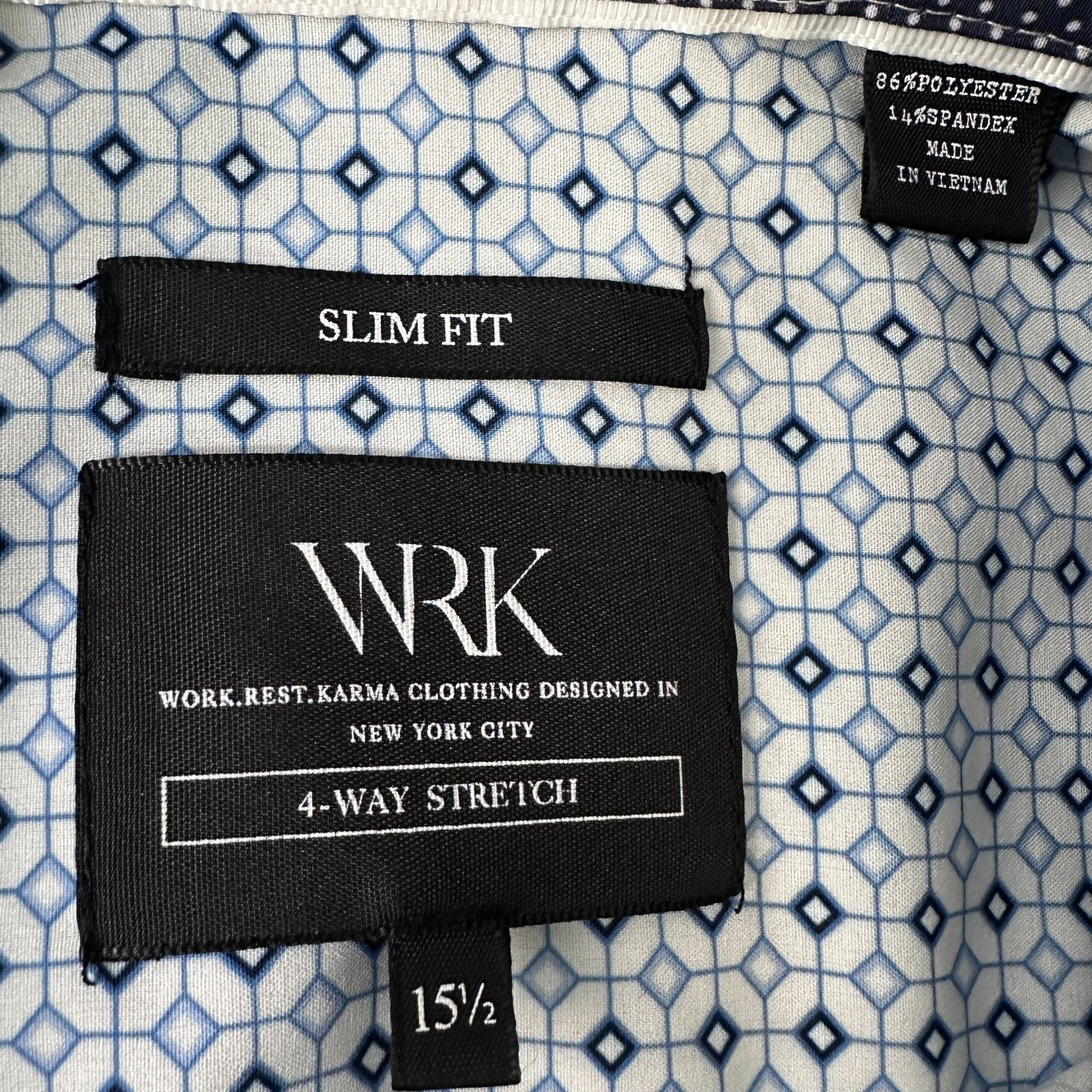 Other WRK Dress Shirt Men’s 15.5 White Geometric Print Slim Fit Size US M / EU 48-50 / 2 - 6 Thumbnail