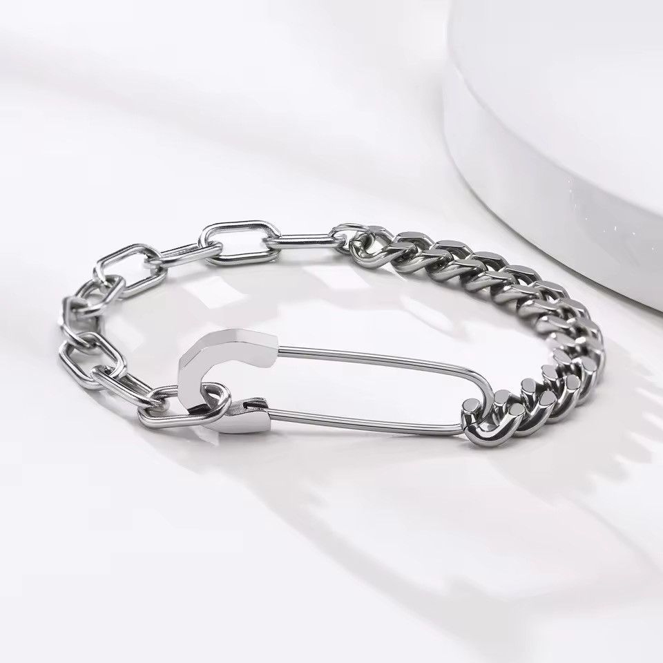 Jewelry Safety Pin with Half Cuban Chain Bracelet Size ONE SIZE - 9 Thumbnail