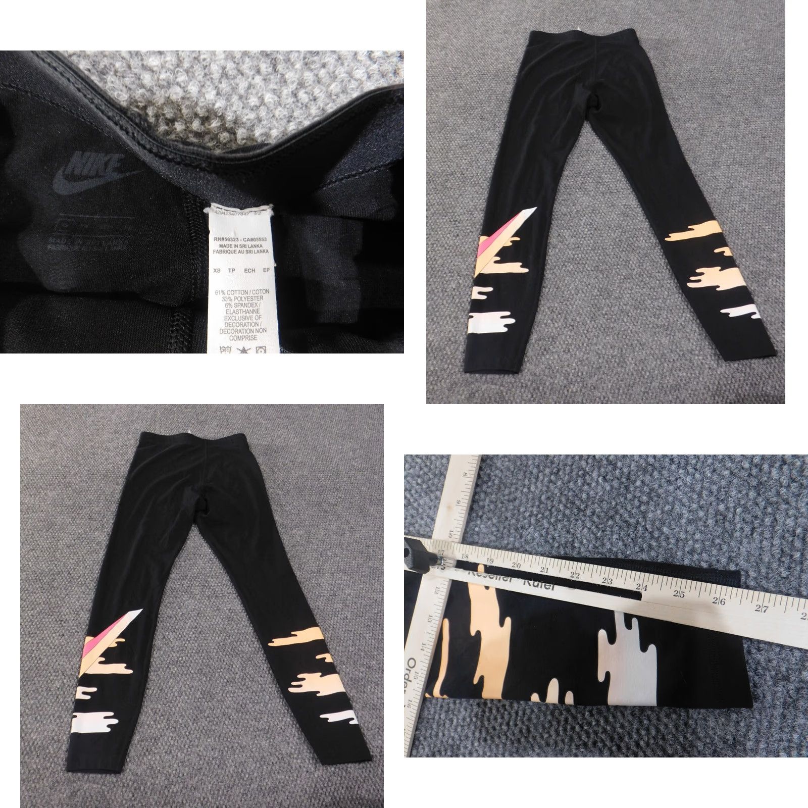 Nike Nike Leggings Women XS Black Logo Dri-Fit Stretch Running Compression Athletic Pants Size 40" / US 18 - 8 Thumbnail