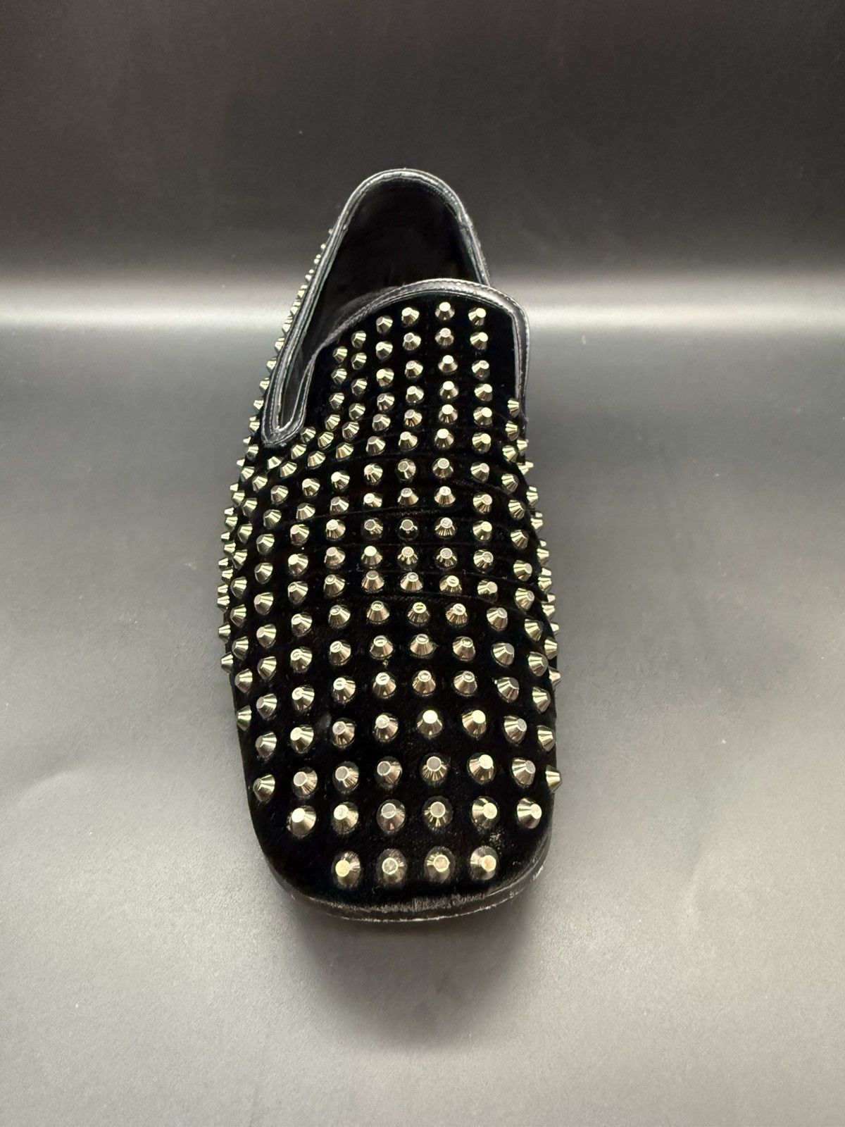 Prada PRADA Velluto Stud Smoking Loafer Black Velvet-Silver Studs Size US 11 / EU 44 - 10 Thumbnail