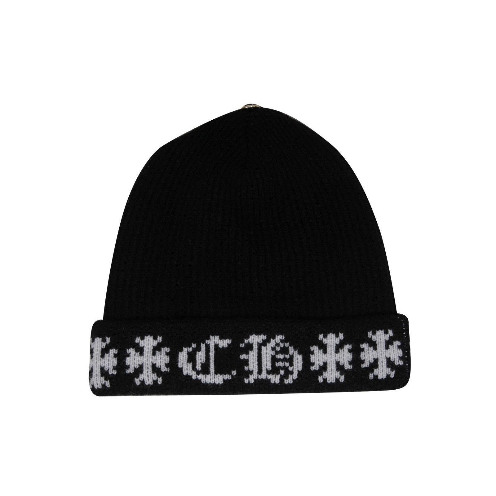 Chrome Hearts Ribbed Cross Logo Beanie Black White Cashmere | Grailed