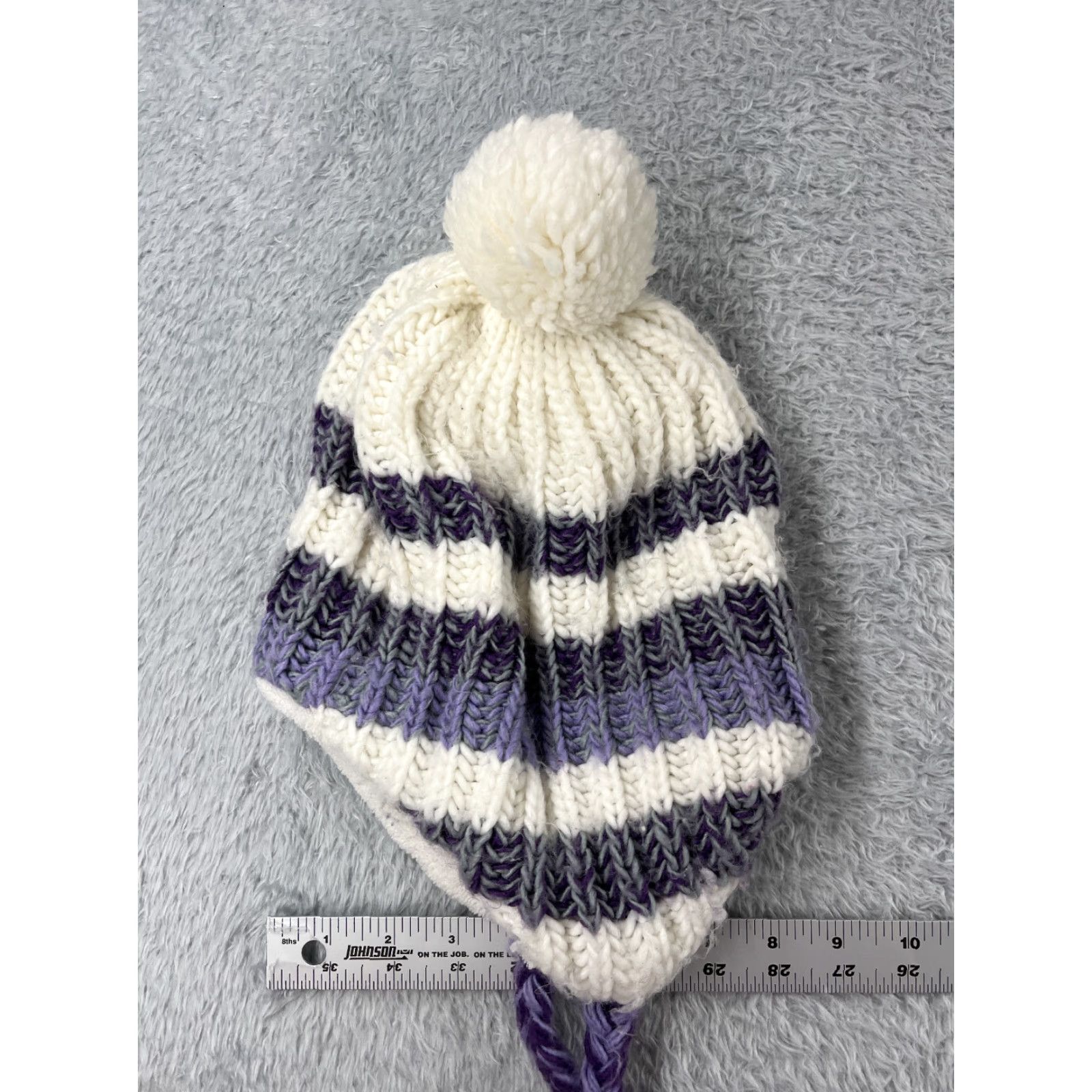 Vintage Accessory Network Group LLC Beanie Toque Hat Womens One Size Purple Ear Flap Acrylic Poly Pom Size ONE SIZE - 7 Thumbnail
