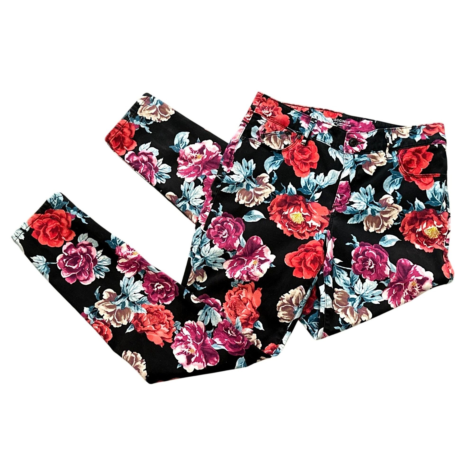 Chicos Chicos Floral Skinny Jeggings Pants Ankle Black Red Vibrant Size 27" / US 4 / IT 40 - 12 Thumbnail