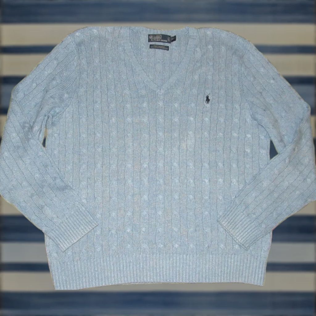 Ralph Lauren Vtg Polo RALPH LAUREN Tussah Silk Cableknit Sweater XXL Men Pullover blue Silk 100% Silk 90s? Size US XXL / EU 58 / 5 - 1 Thumbnail