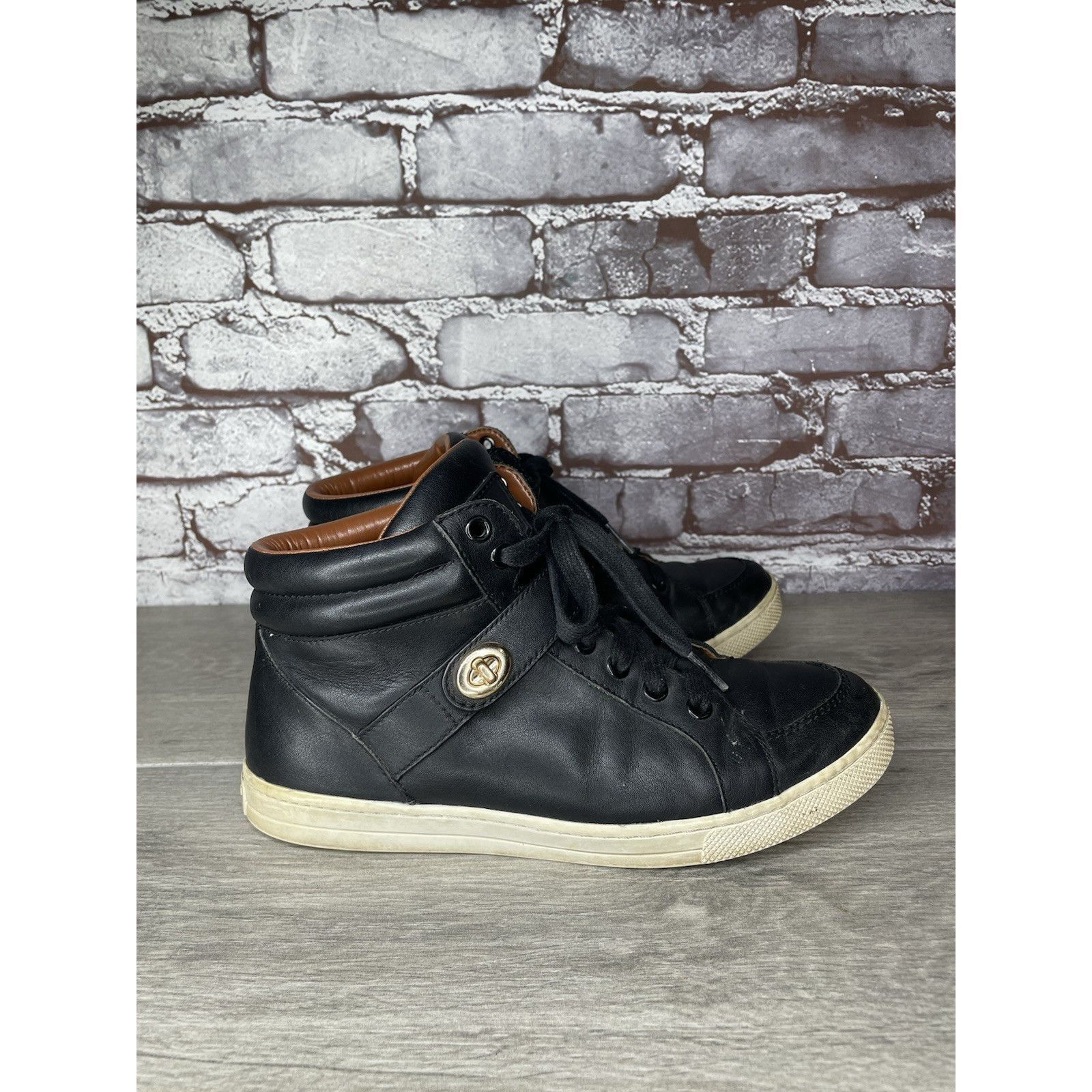 Coach COACH Pembroke Nappa Black Leather Hi-Top Turnlock Sneakers Size US 7.5 / IT 37.5 - 16 Thumbnail