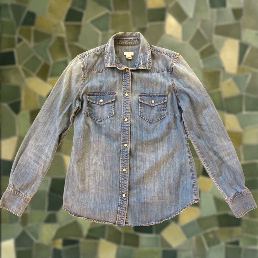 J.Crew J.CREW 100% Cotton Blue Denim Jean Snap Collared Long Sleeve Shirt Women XS Denim Shirt XS Womens Blue 100% Cotton Denim Shirt J.CREW Size XS / US 0-2 / IT 36-38 - 1 Thumbnail
