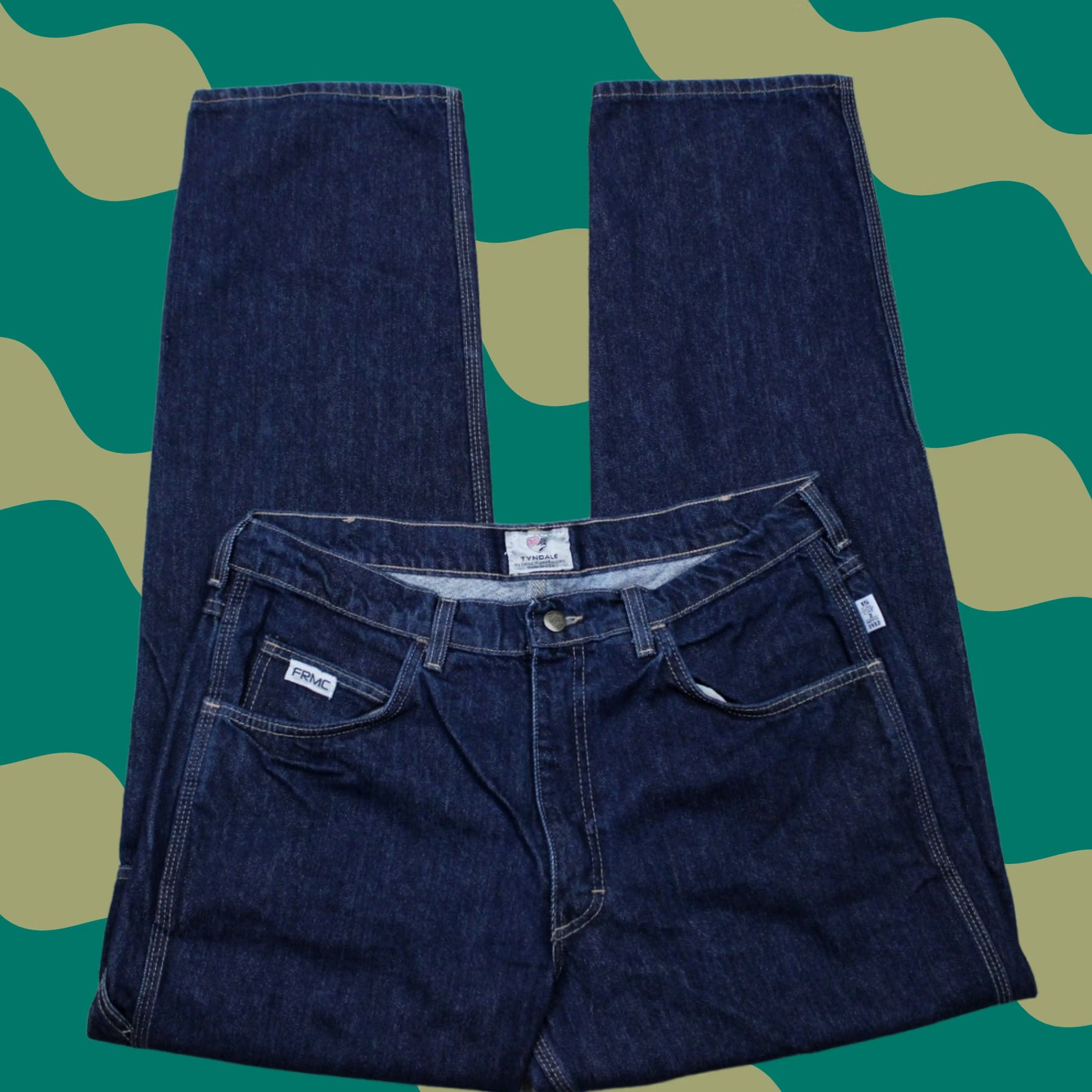 Vintage Tyndale FR Jeans Mens 35x34 Blue 5-Pocket Flame-Resistant Denim Workwear Jeans FRMC FLF 800 Flame Resistant Workwear Size US 35 - 1 Thumbnail