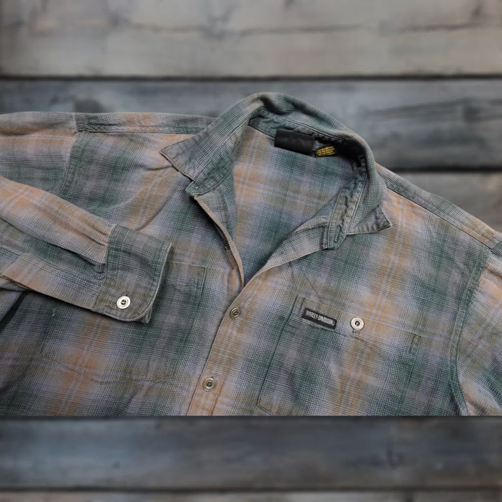 Harley Davidson Harley-Davidson Button-Up Shirt Mens Large Green Plaid Long Sleeve Front Pocketed Cotton Shirt Size US L / EU 52-54 / 3 - 1 Thumbnail