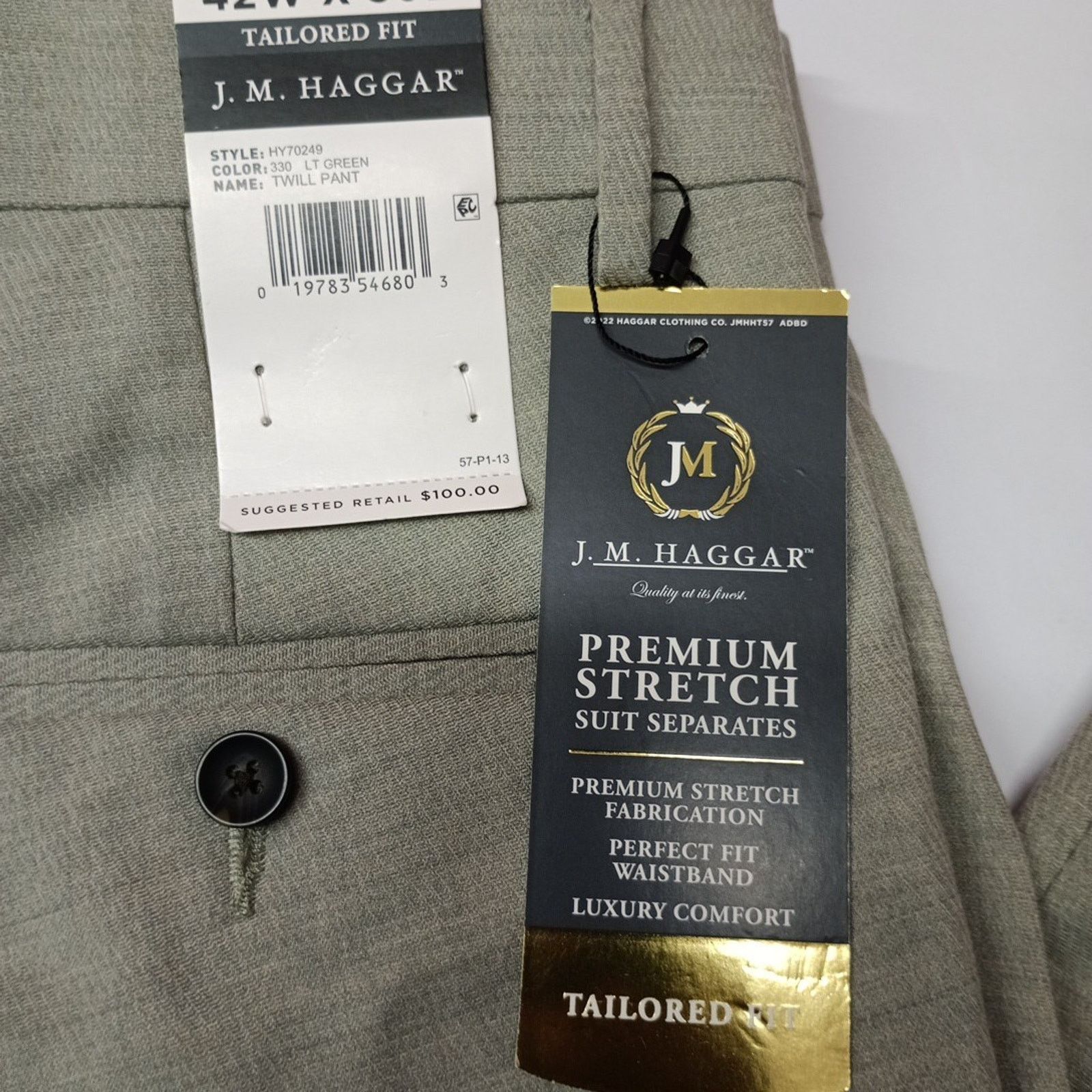 Haggar J.M. Haggar Twill Pants Men's Size 42x30 LT Green Tailor Fit Size US 42 / EU 58 - 2 Thumbnail
