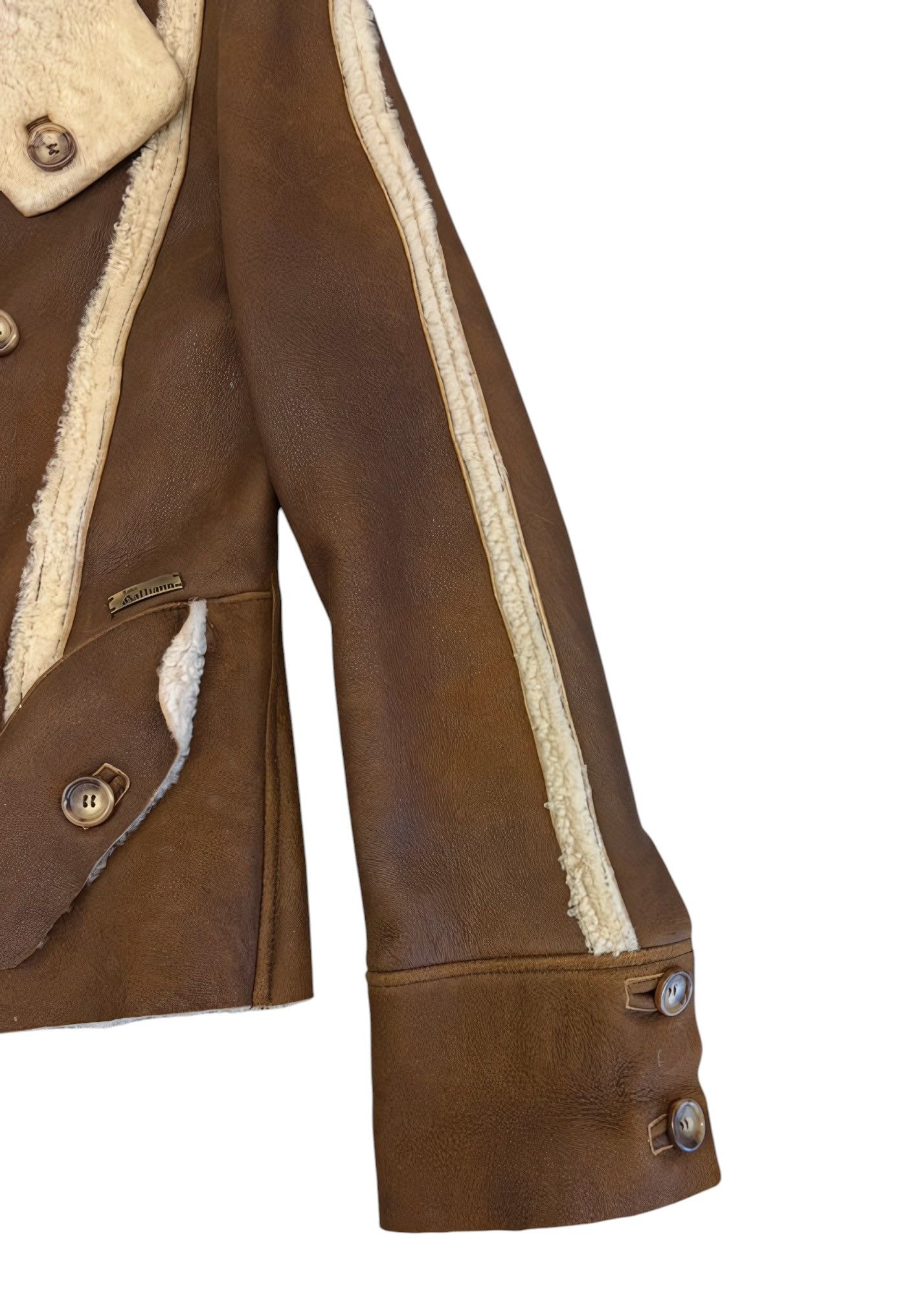 John Galliano SHEARLING LEATHER DOUBLE BREASTED COAT JACKET Size XS / US 0-2 / IT 36-38 - 2 Thumbnail