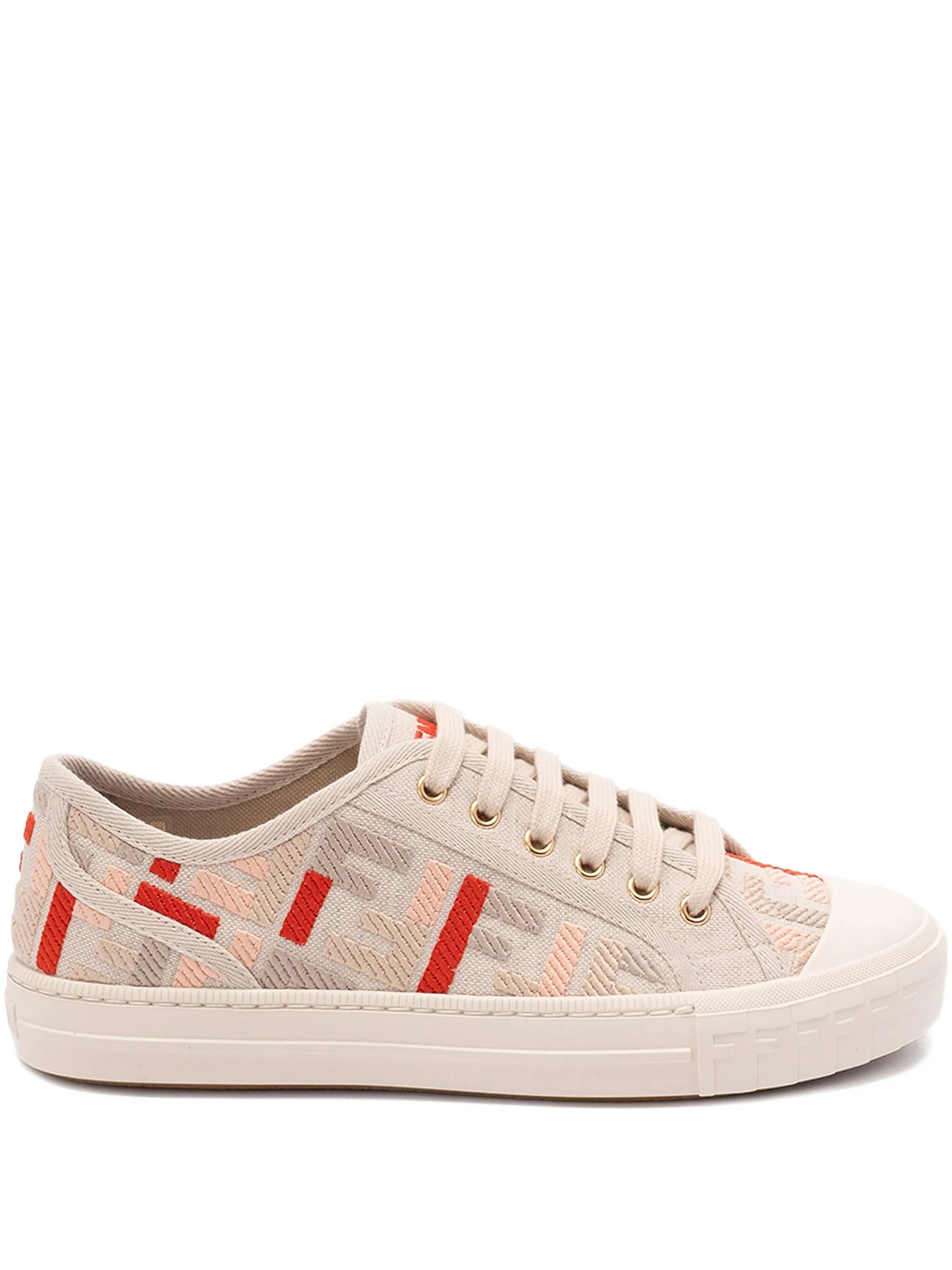 Fendi Fendi Domino Red Monogram FF Logo Low Top Sneaker 38 Size US 8 / IT 38 - 1 Thumbnail