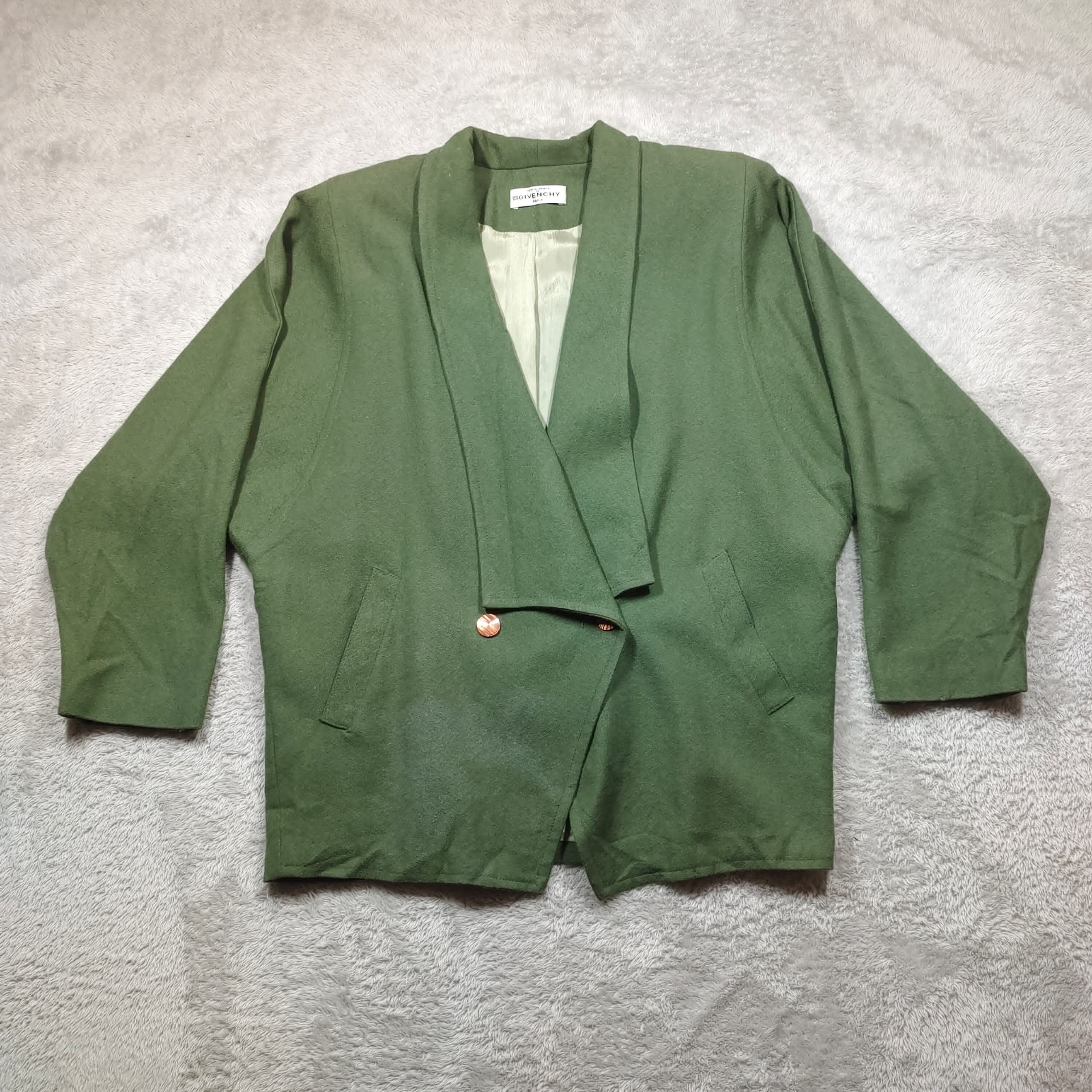 Givenchy × Vintage VINTAGE ACTIVE SPORTS DE GIVENCHY GREEN WOOL BLAZER Size L / US 10 / IT 46 - 1 Thumbnail
