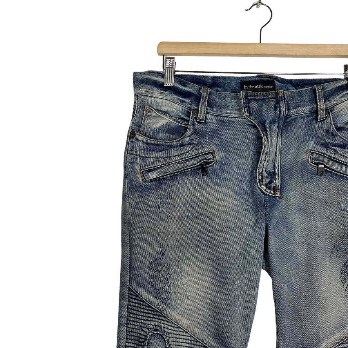 In The Attic 🔥 IN THE ATTIC BIKER MOTO DYED BROKEN DENIM SLIM FIT Size US 36 / EU 52 - 6 Thumbnail
