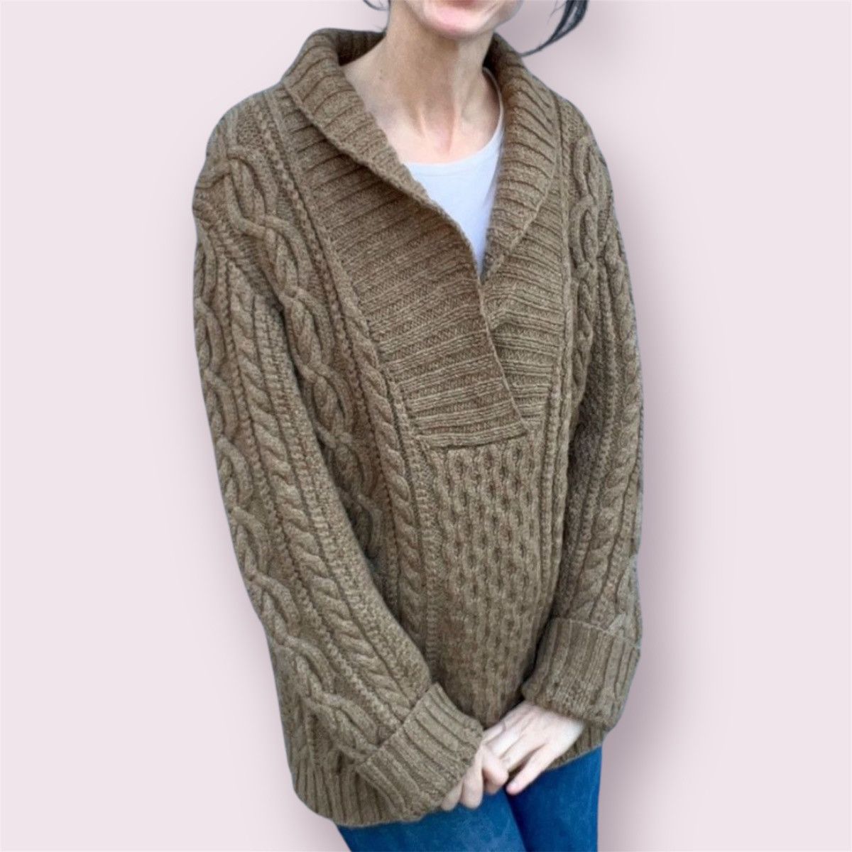 Other Beige Cable Knit Cowl Neck Sweater Size L / US 10 / IT 46 - 1 Thumbnail