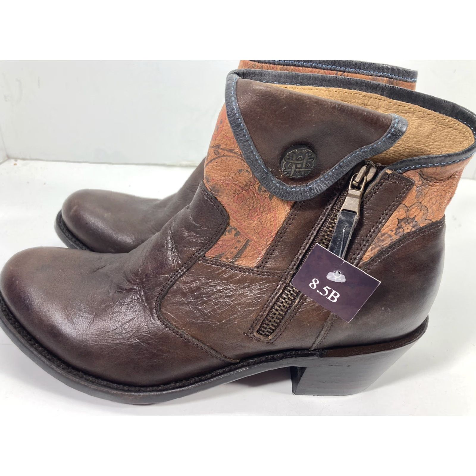Vintage J.B. Dillon Ankle Boots Women Size 8.5 B Brown Leather Side Zip 2 Inch Heel NWT Size US 9 / IT 39 - 3 Thumbnail