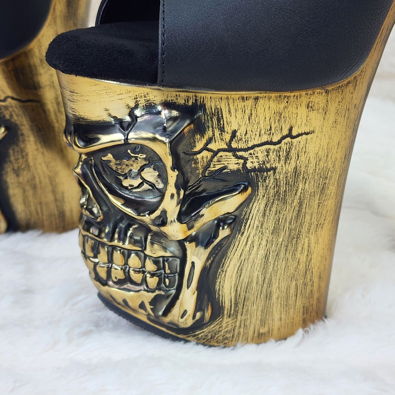 Other Rapture Black Matte Gold Brass Skull & Bones 8" High Heel Pl Size US 7 / IT 37 - 8 Thumbnail