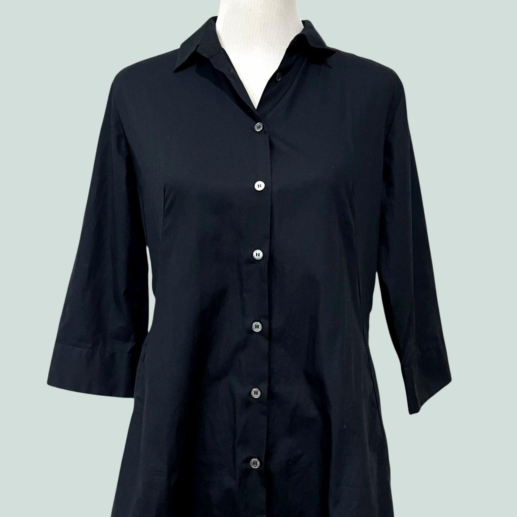 Vintage VINTAGE Caliban Shirt Dress Women Black 100% Cotton Button Front Italian Sz 46 US 10 Long Sleeve Collared Size L / US 10 / IT 46 - 1 Thumbnail
