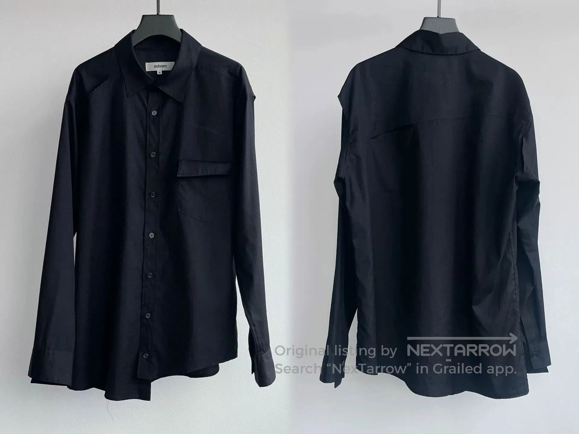 Sulvam Stylish Black Irregular Cut Shirt. Size US M / EU 48-50 / 2 - 3 Thumbnail