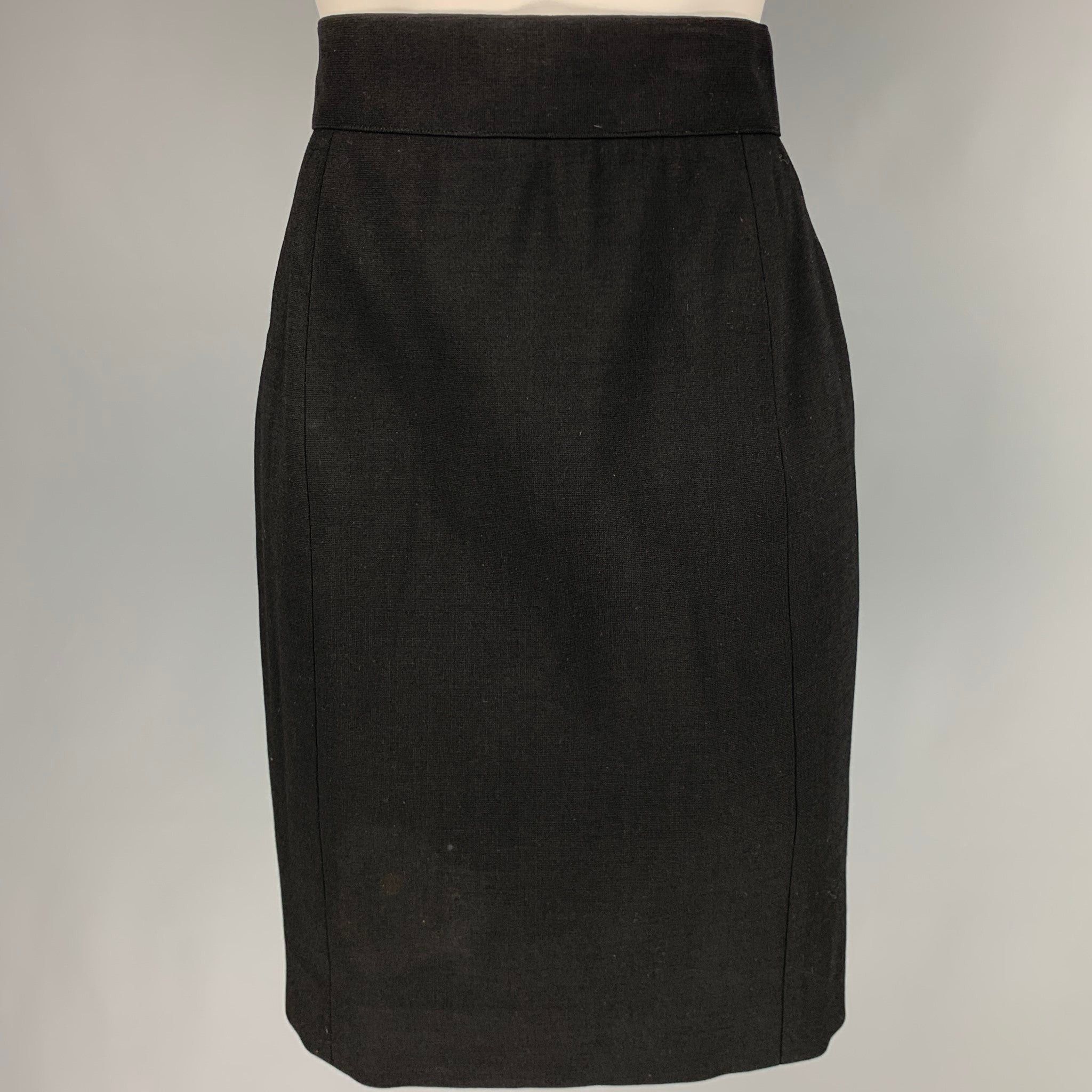 image of Chanel Black Wool Lycra Below Knee Skirt, Women's (Size 30)