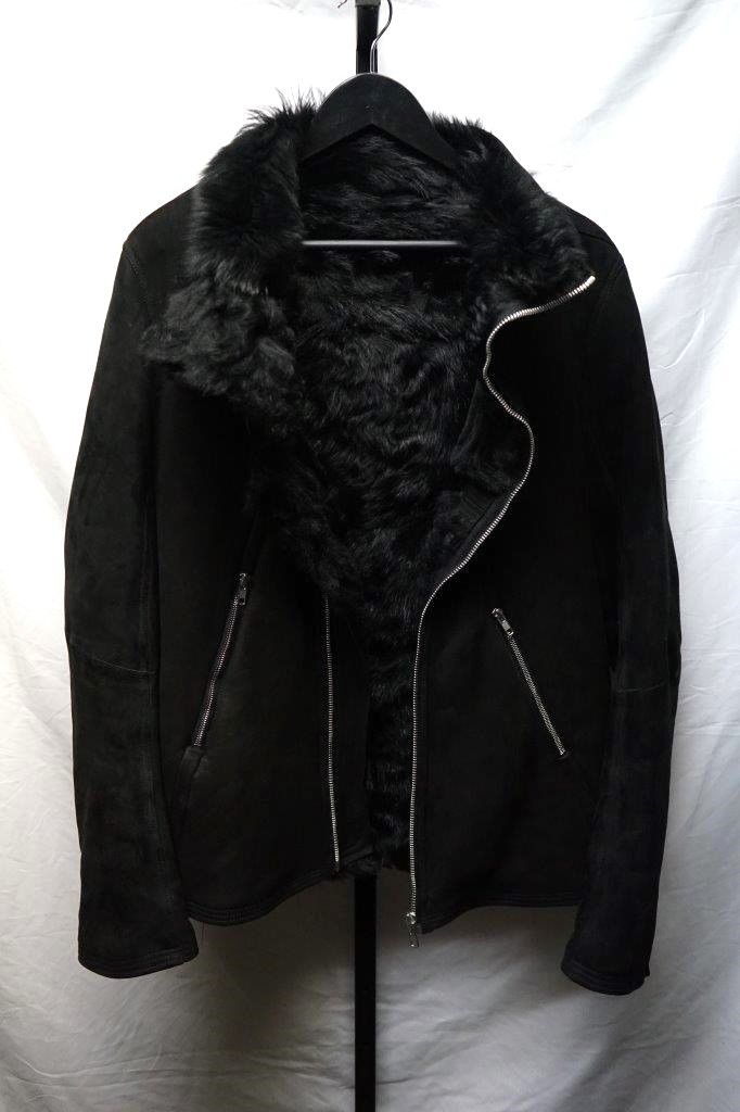 Pre-owned Rick Owens Fw15 Long-haired Shearling Geo Biker Jacket - Black