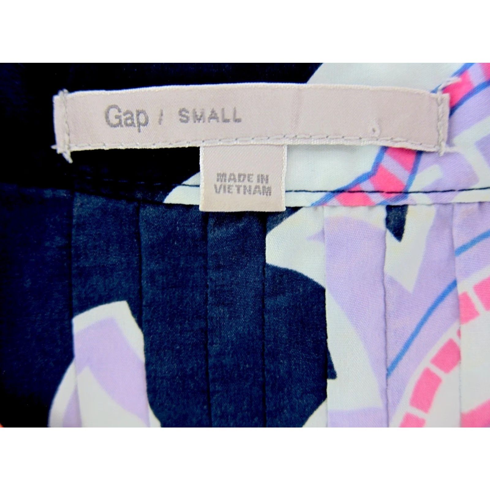 Gap GAP Dress Navy Blue Purple White Pink Floral Long Sleeve Tunic Shift Small Women Size S / US 4 / IT 40 - 3 Thumbnail