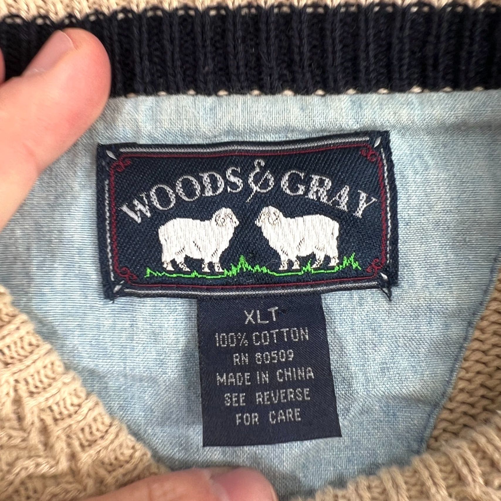 Vintage VINTAGE Woods & Gray Mens Sweater Argyle 90s Knitted Pullover Crew Neck XLT Blue 100% Cotton Size US XL / EU 56 / 4 - 3 Thumbnail