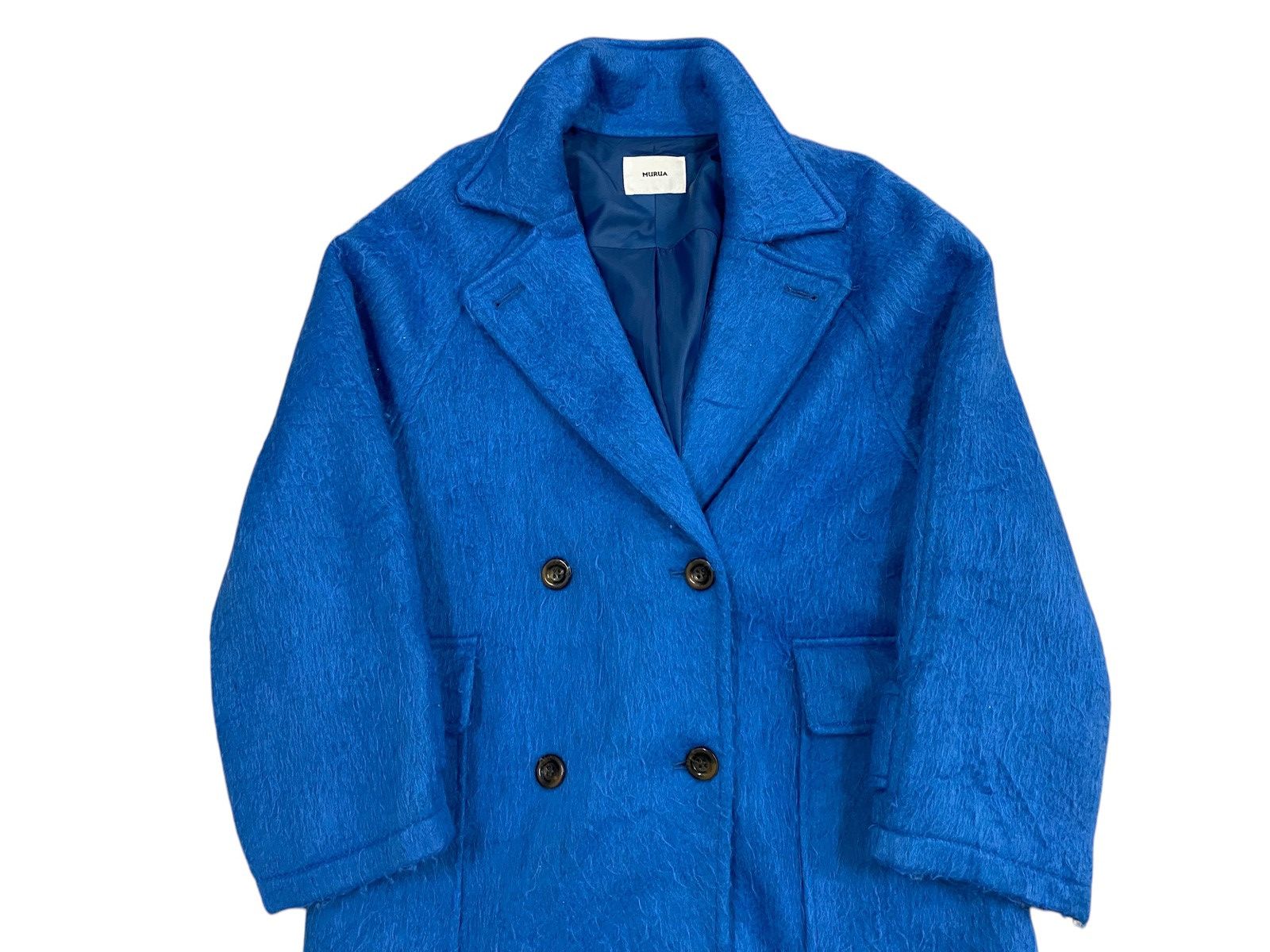 Japanese Brand Murua Electric Blue Double-Breasted Textured Long Coat Size M / US 6-8 / IT 42-44 - 3 Thumbnail
