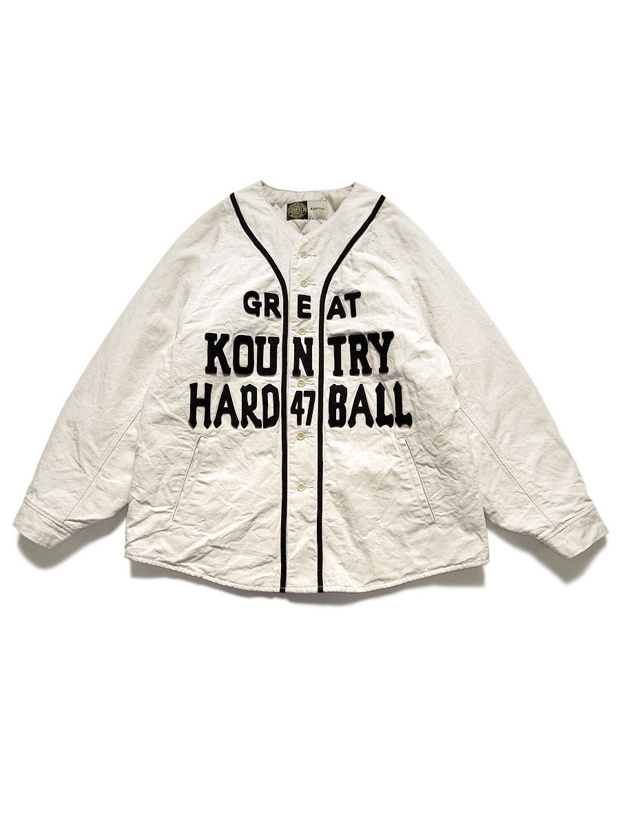 image of Kapital Canvas Great Kountry Night Game Baseball Shirt in White, Men's (Size XL)