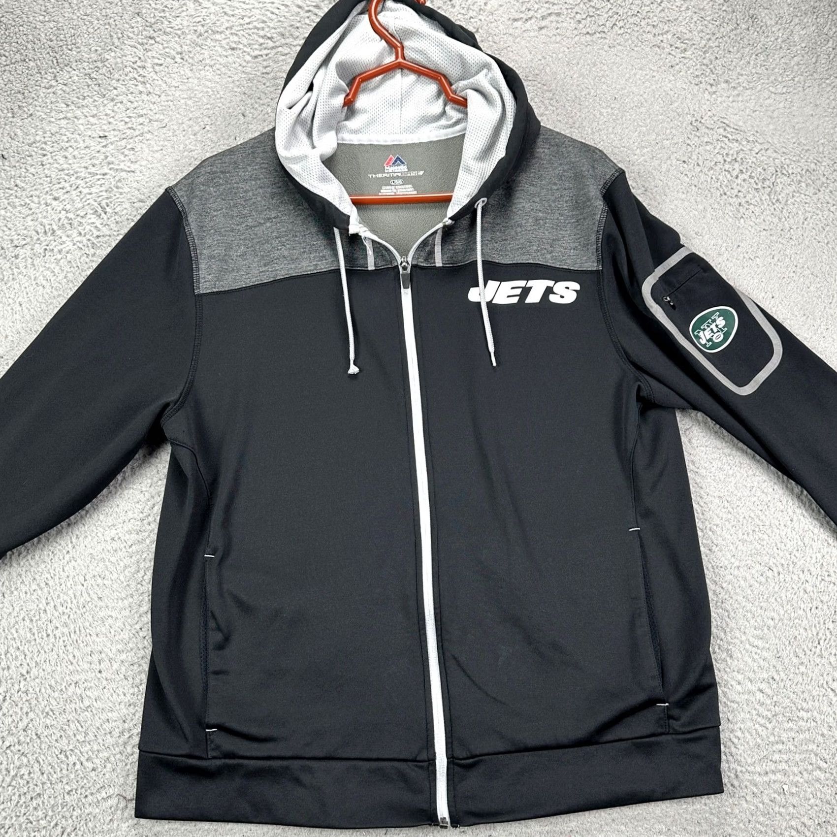 NFL Majestic New York Jetz Therma Base Jacket Full Zip Mens Large Gray NFL Football Size US L / EU 52-54 / 3 - 3 Thumbnail