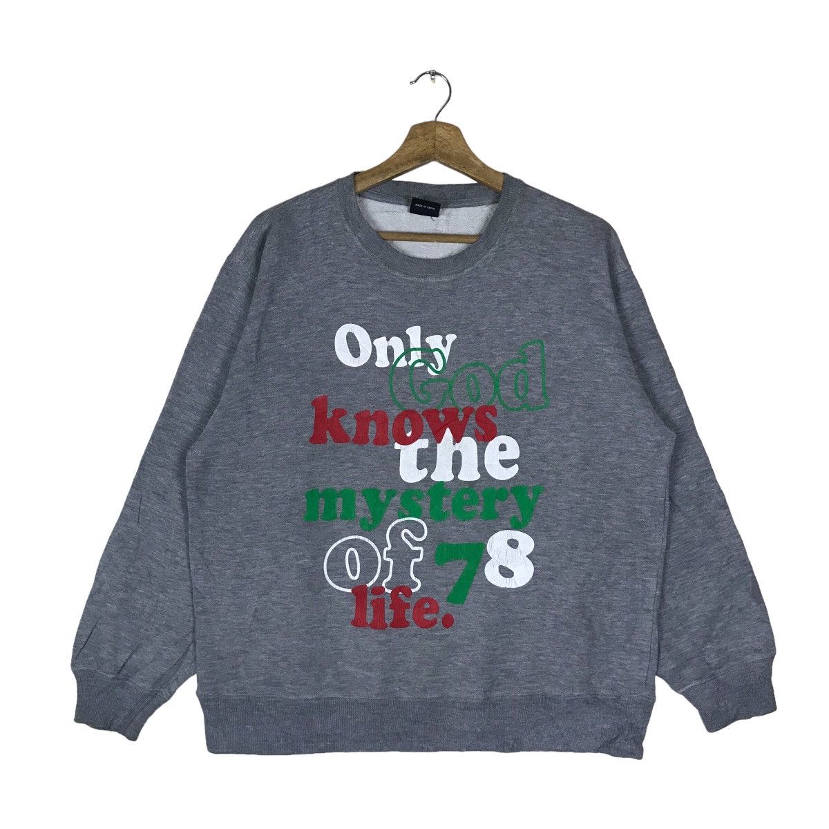 image of Vintage Bossy + Hill Spell Out Pullover Jumper Sweatshirt in Grey, Men's (Size Medium)