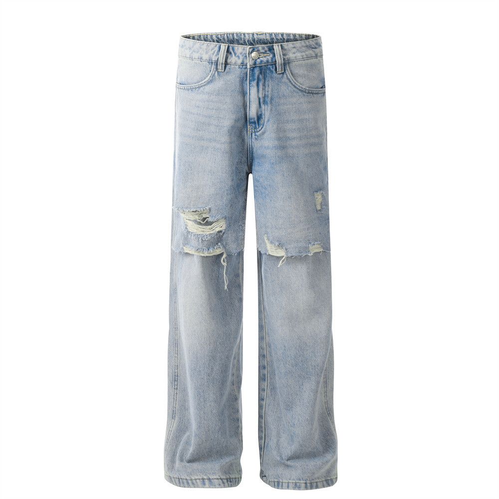 Japanese Brand × Jean American punk loose patchwork ripped raw edge straight jeans Size US 32 / EU 48 - 1 Thumbnail