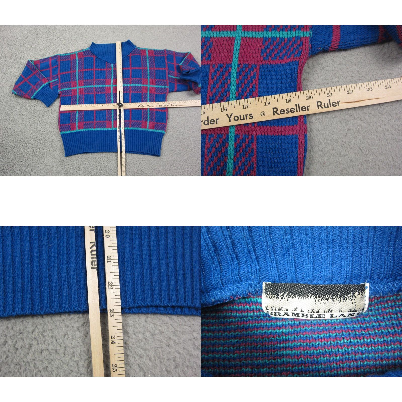 Vintage VINTAGE Bramble Lane Sweater Plaid Knit Blue 80s 90s Crew Neck Long Sleeve Womens 38 Pullover Size XS / US 0-2 / IT 36-38 - 8 Thumbnail
