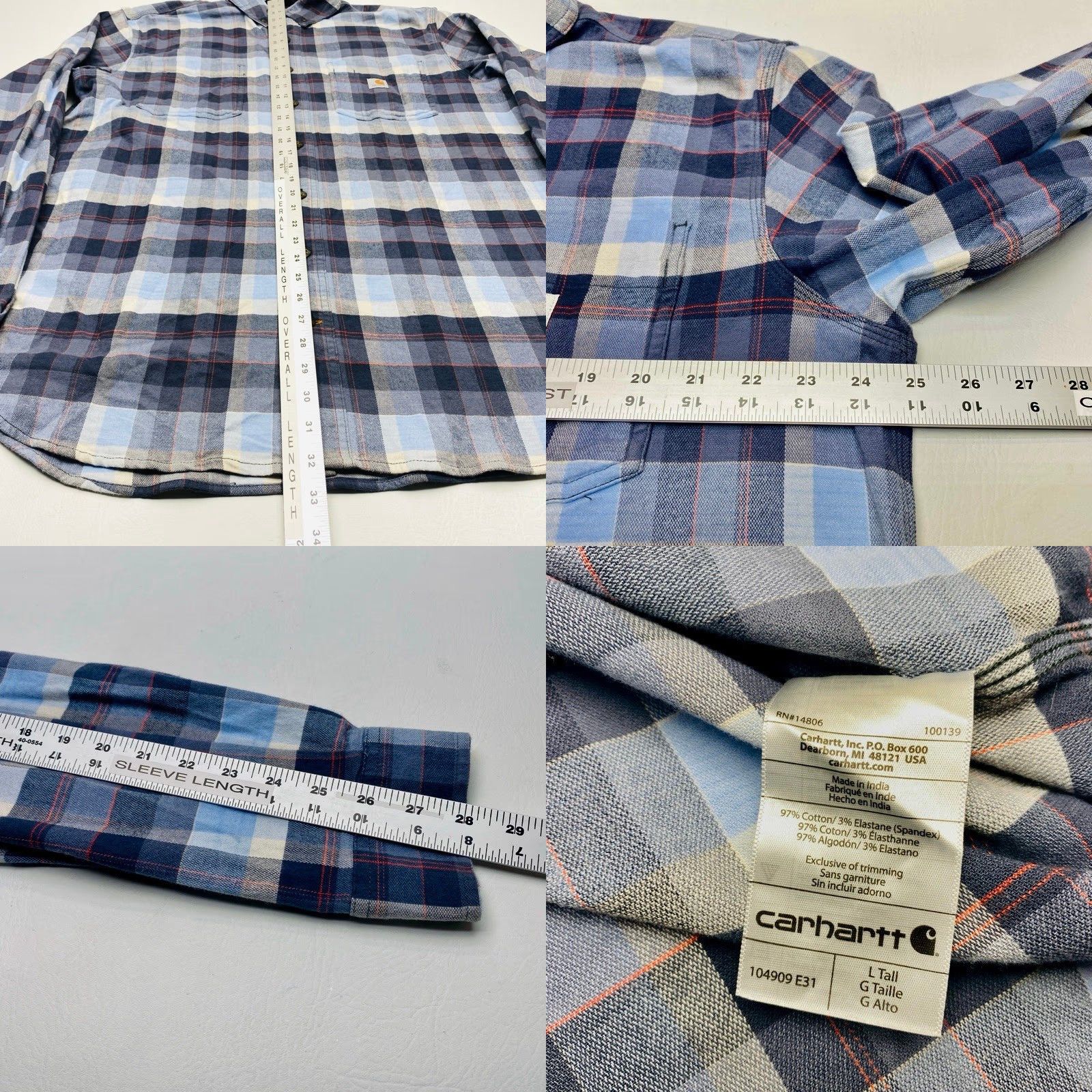 Carhartt Carhartt Flannel Shirt Mens Large Blue Plaid Rugged Flex Work Pockets Size US L / EU 52-54 / 3 - 8 Thumbnail