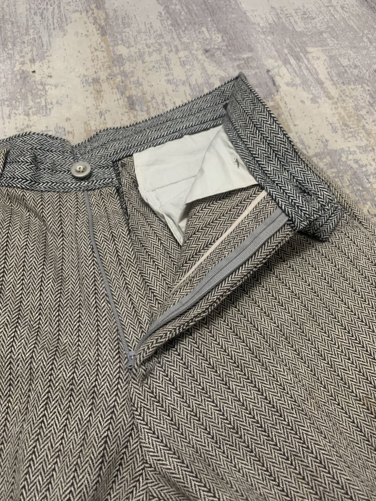 Japanese Brand Vintage 70s Striped Wide-Leg Wool Trousers Flap Pockets Size US 32 / EU 48 - 5 Thumbnail