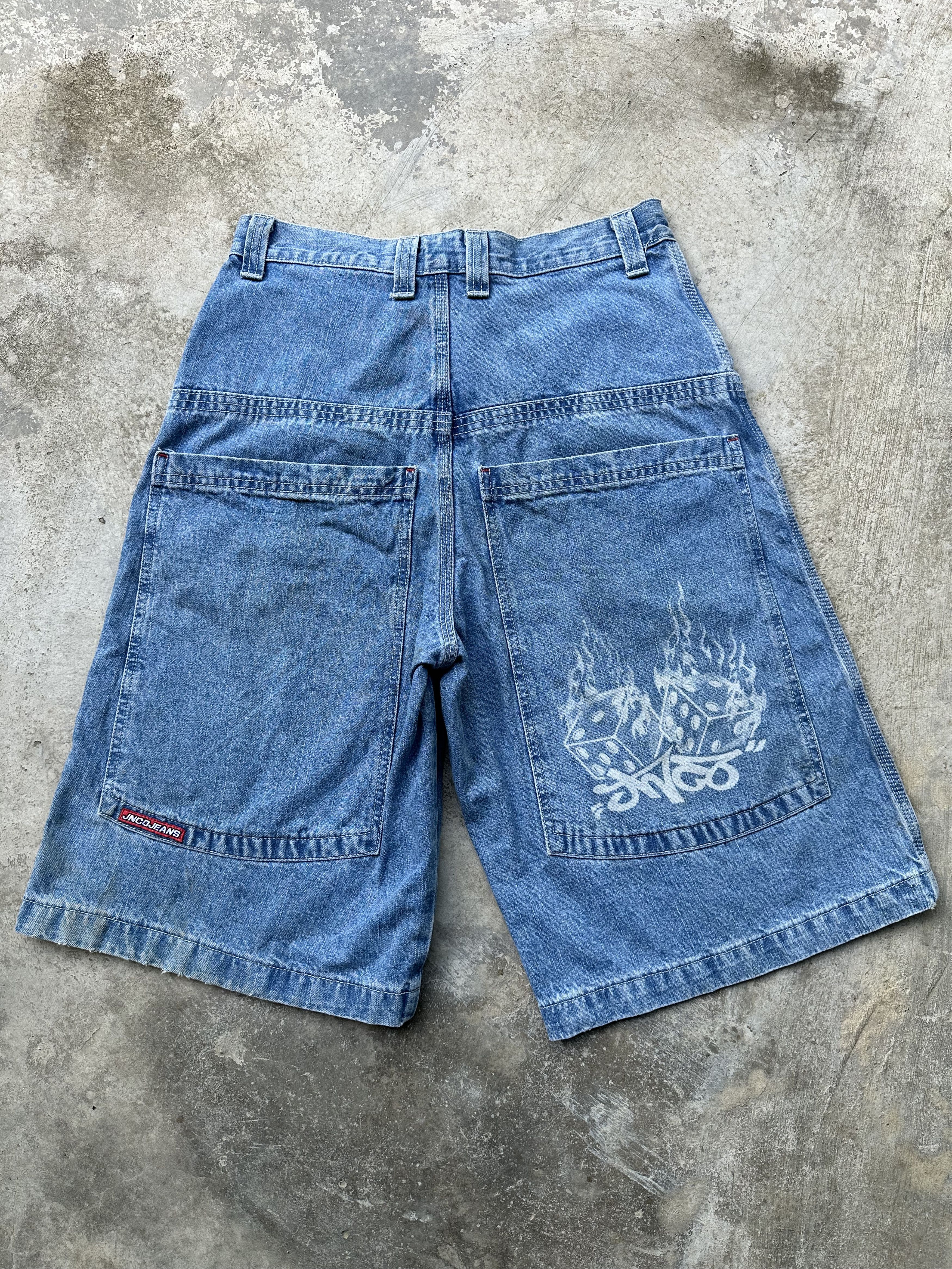 JNCO × Vintage 🔥🔥🔥 90s CRAZY SICK JNCO FLAMING DICE JEANS SHORT JORTS Size US 30 / EU 46 - 2 Thumbnail