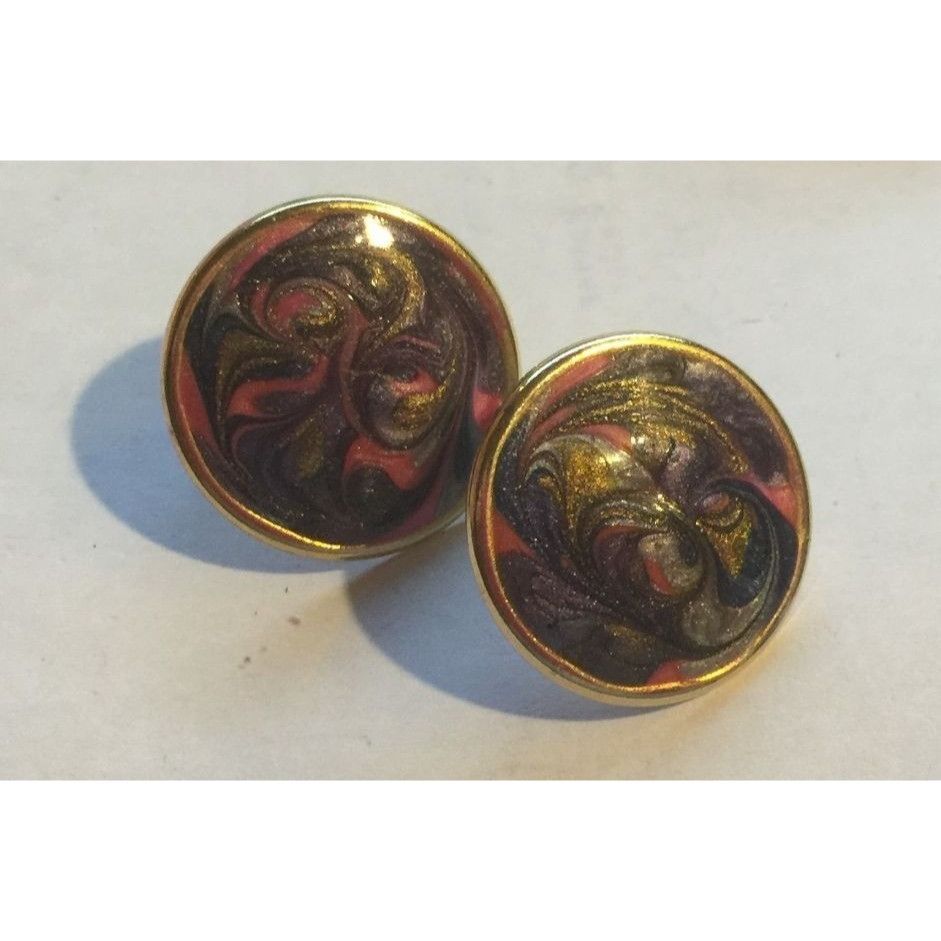 Other Vintage Earrings/1 Gold Rim Bear Pin- Speckled Oval Earrings Size ONE SIZE - 3 Thumbnail