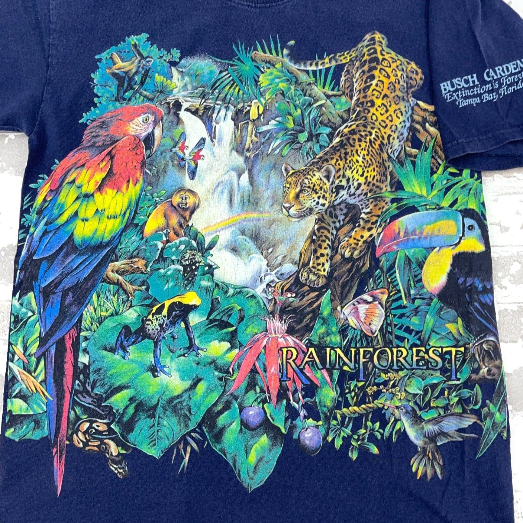 Habitat VINTAGE Habitat Busch Gardens Shirt Men M Blue Nature Rain Forest AOP All Over 80s Retro Graphic Print T-Shirt (Blue) Mens Size US M / EU 48-50 / 2 - 3 Thumbnail