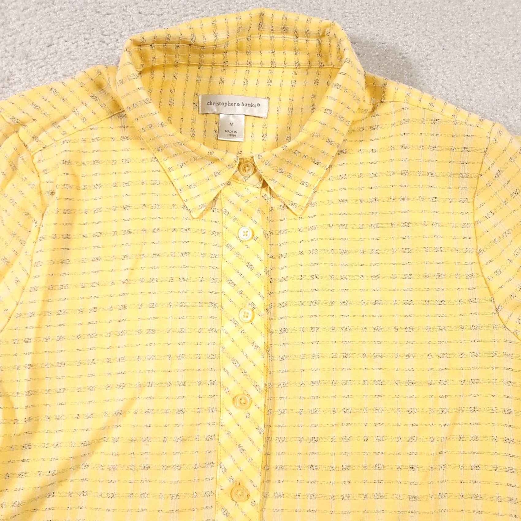 Vintage Christopher & Banks Henley Collared Shirt Women's Medium Yellow Blouse Pockets Shirt Size M / US 6-8 / IT 42-44 - 3 Thumbnail
