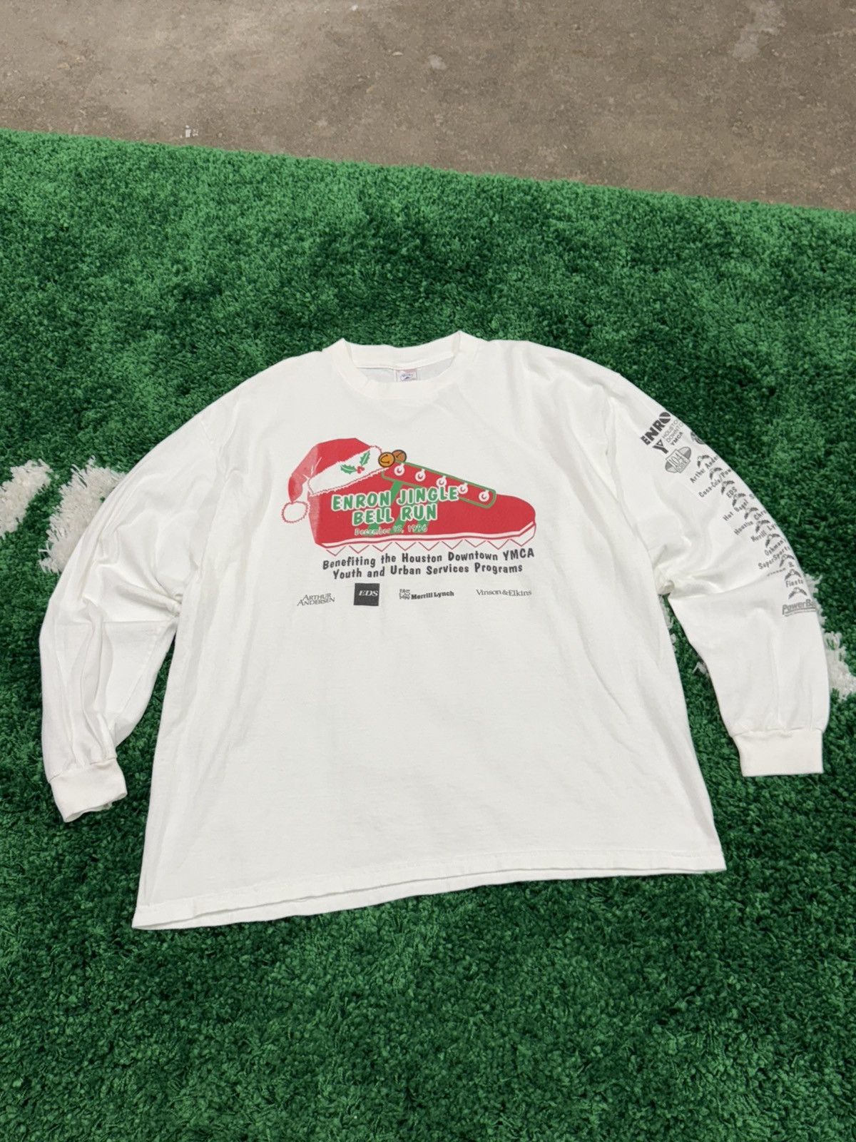 Delta × Vintage RARE Enron Jingle Bell Run 1996 White Long Sleeve XL Size US XL / EU 56 / 4 - 2 Thumbnail