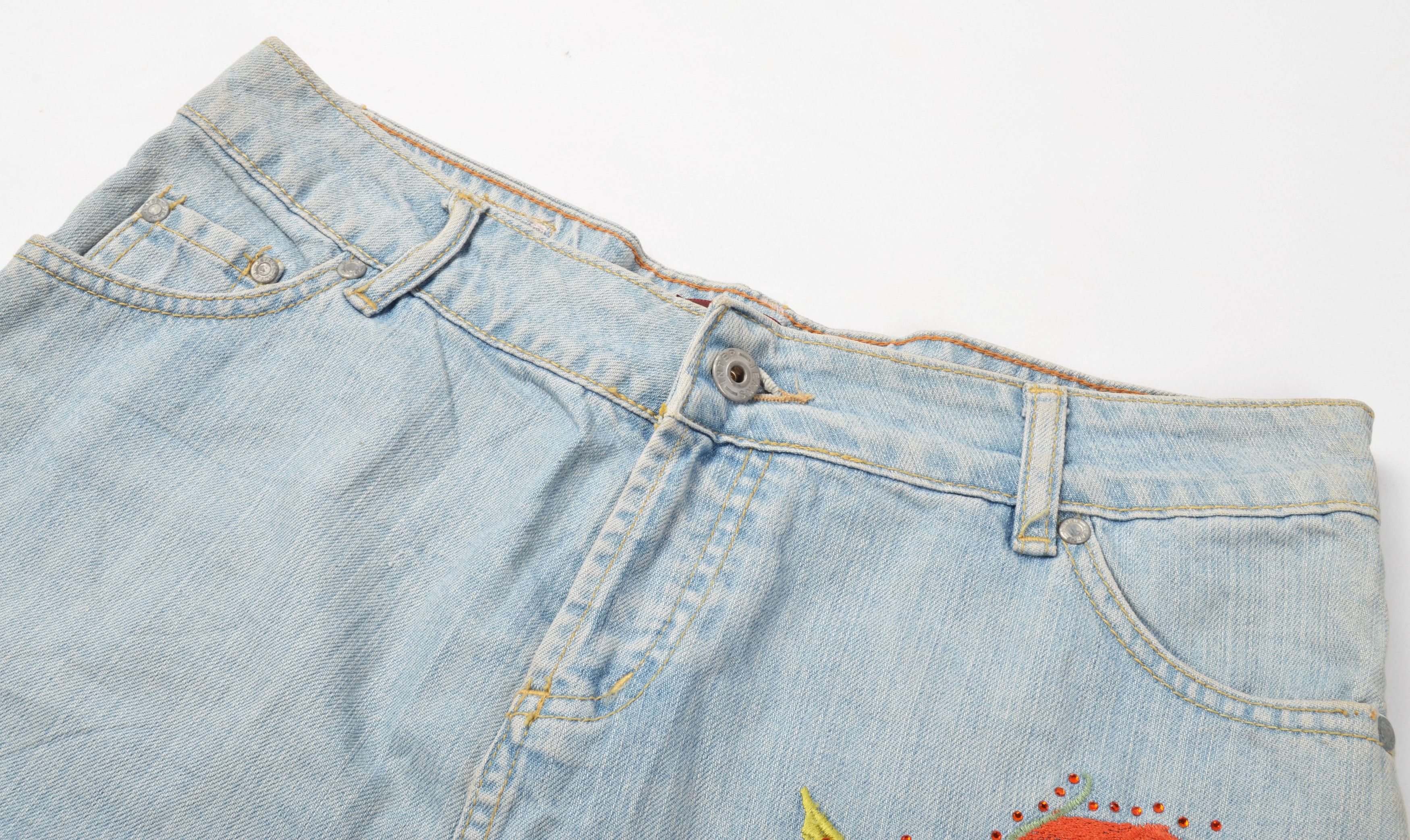 Other Vintage Inter Jeans Y2K Denim Embroidered Hot Mini Skirt Size 32" / US 10 / IT 46 - 4 Thumbnail