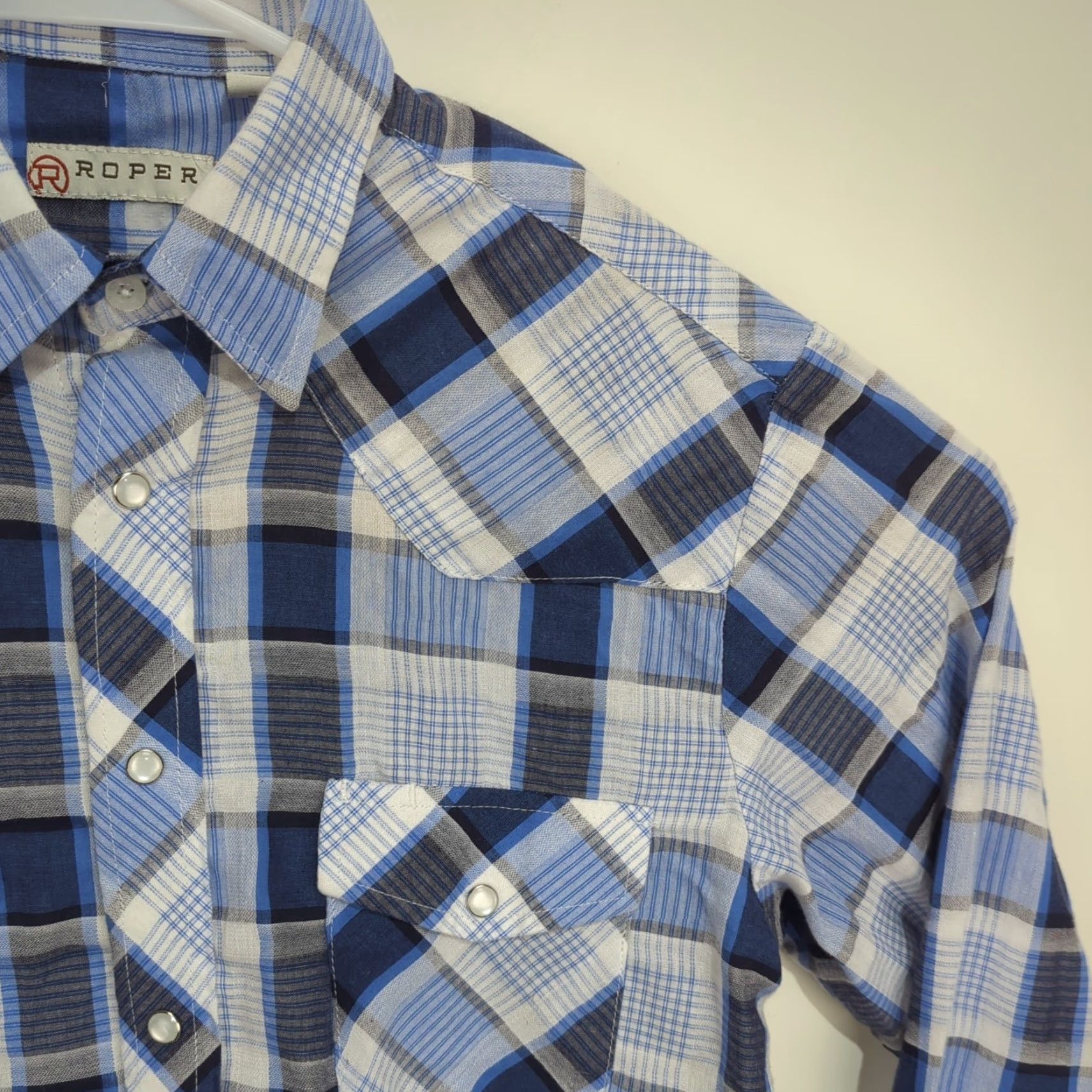 Roper Roper Shirt Pearl Snap Blue White Plaid Button-Up Collared Mens Medium Western Cowboy Casual & Business Wearable Shirt Size US M / EU 48-50 / 2 - 5 Thumbnail