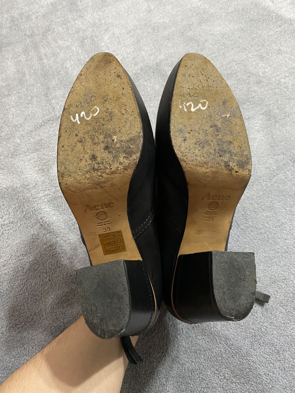 Acne Studios Vintage Black Leather Platform Ankle Boots Y2k