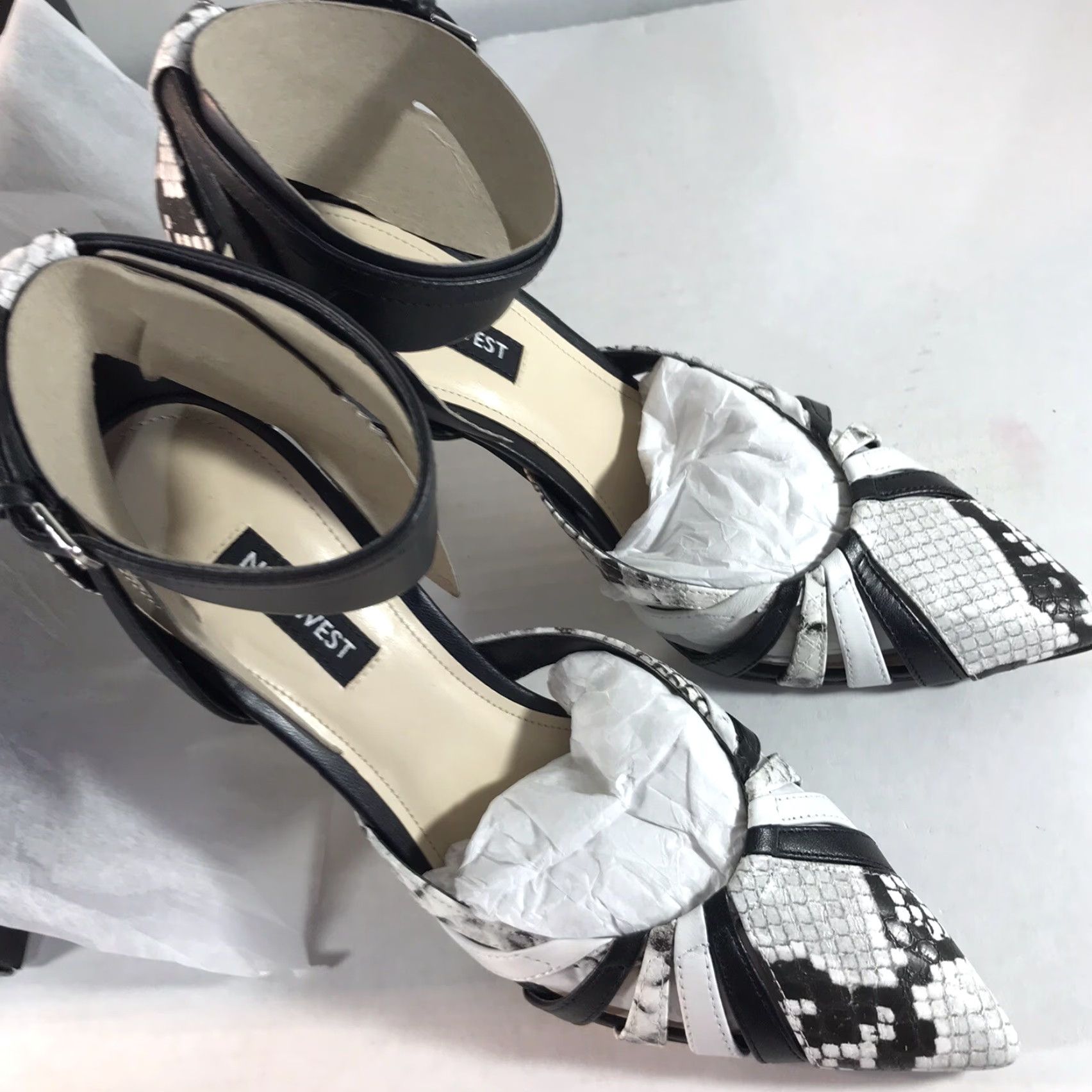 Nine West VINTAGE Nine West Leather Pump Heels Women’s Size 7.5M Black White 4-inch Stiletto Ankle Strap Formal Dress Shoes Size US 7.5 / IT 37.5 - 4 Thumbnail