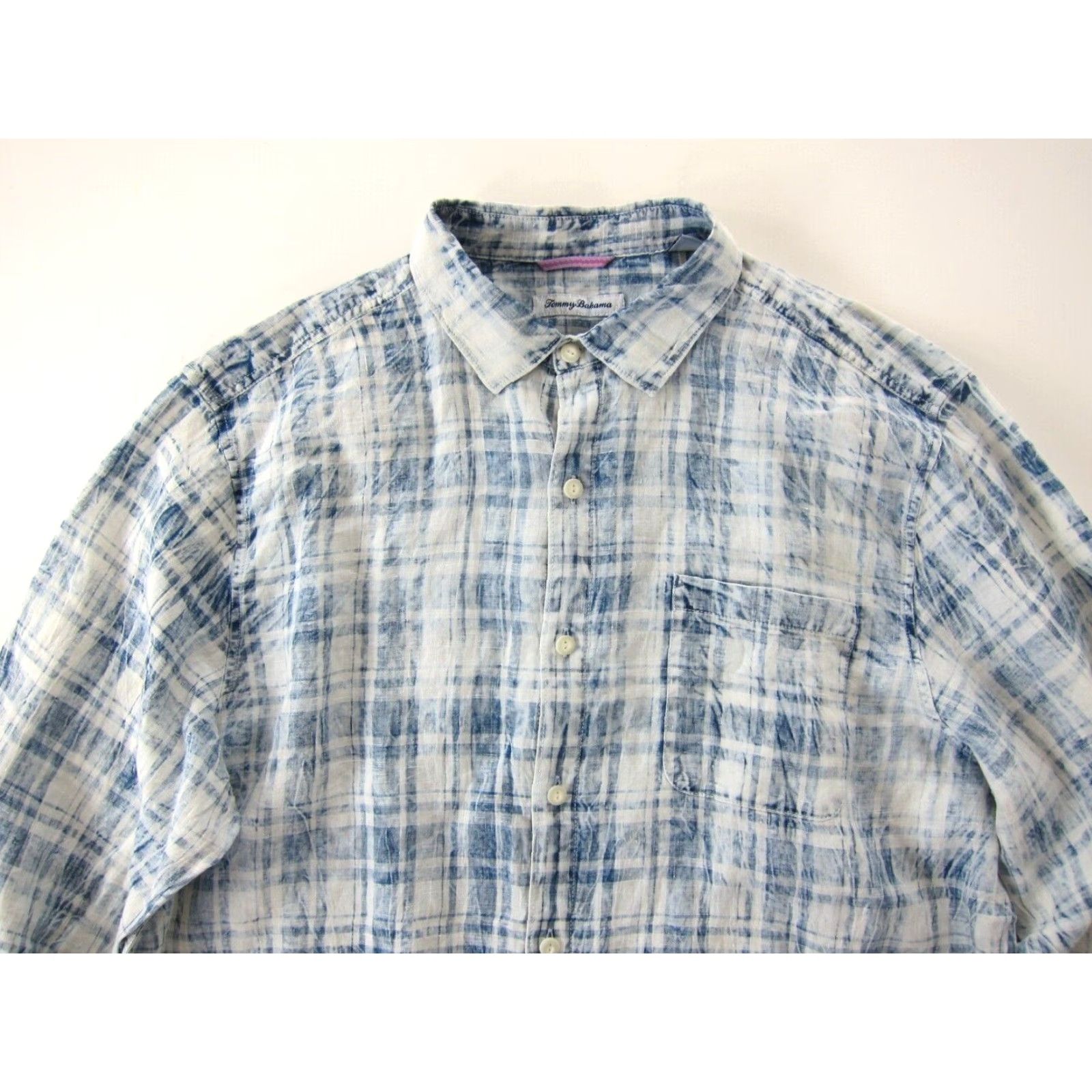 Tommy Bahama Tommy Bahama Shirt 100% Linen Blue White Plaid Long Sleeve Button Down XL Mens Shirt Size US XL / EU 56 / 4 - 7 Thumbnail