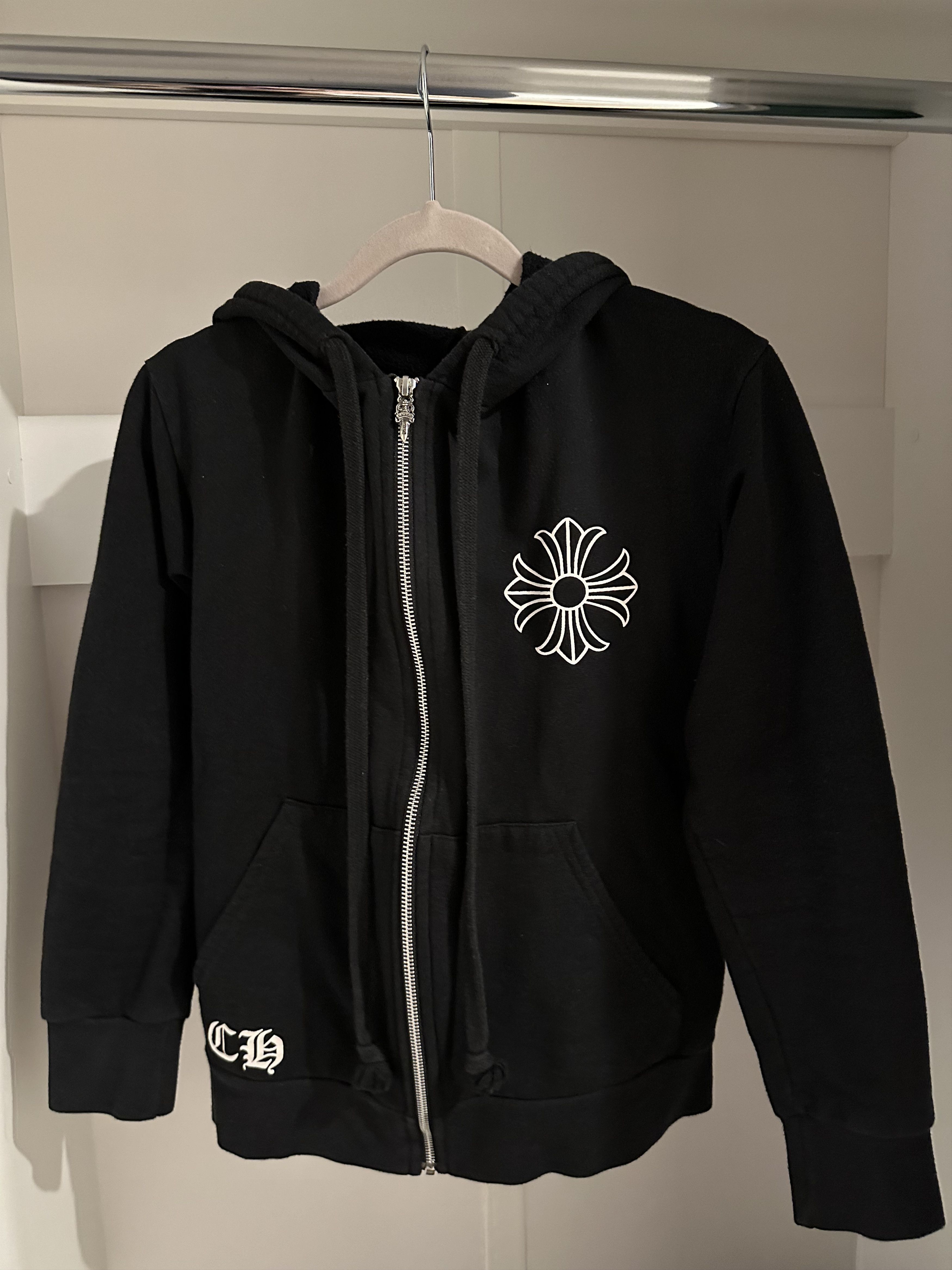 image of Chrome Hearts Zip Cross Logo Zip Up Hoodie in Black, Men's (Size Small)